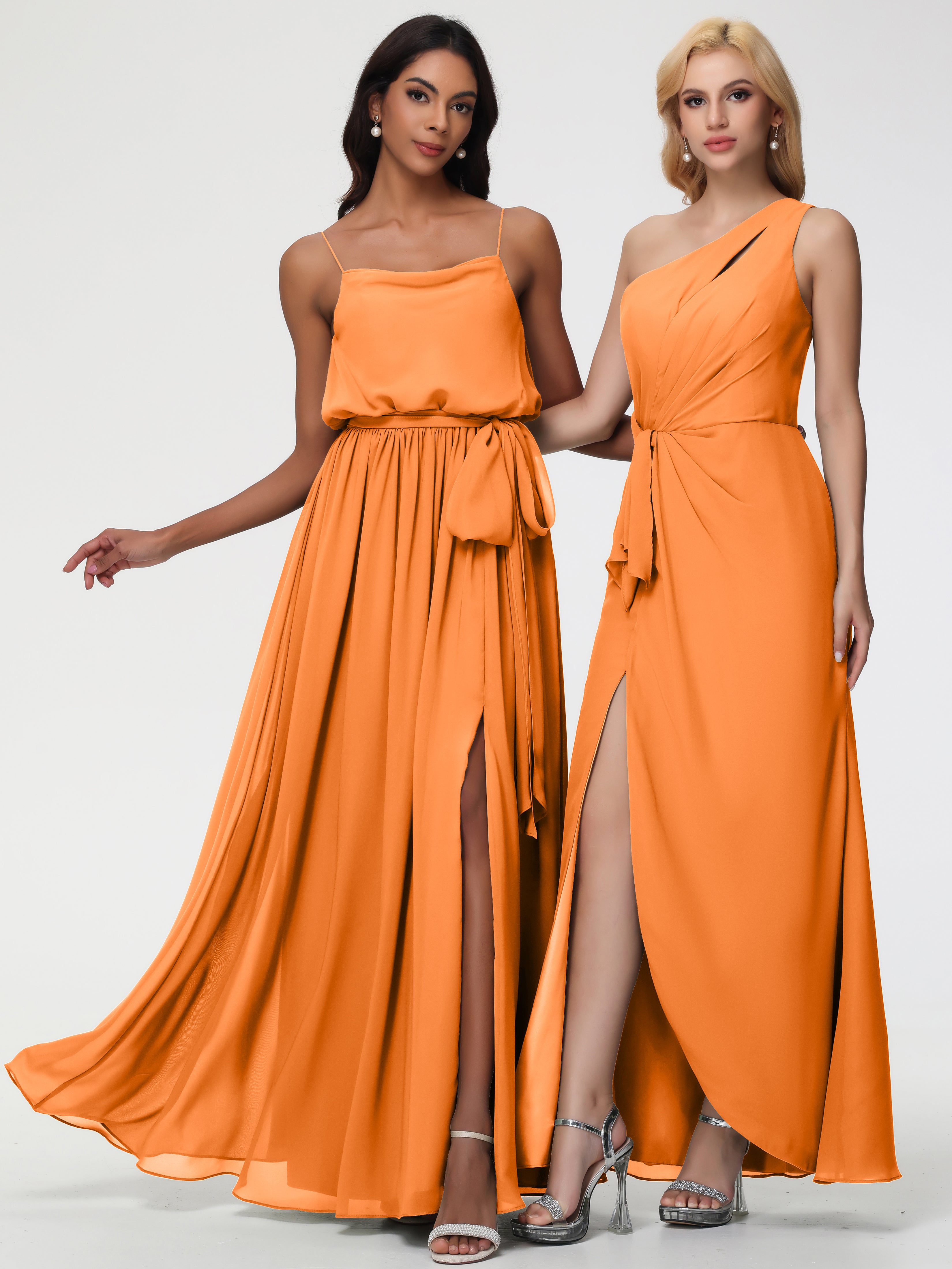 A-Line Cowl Spaghetti Straps Sleeveless Long Split Chiffon Bridesmaid Dresses (Copy)