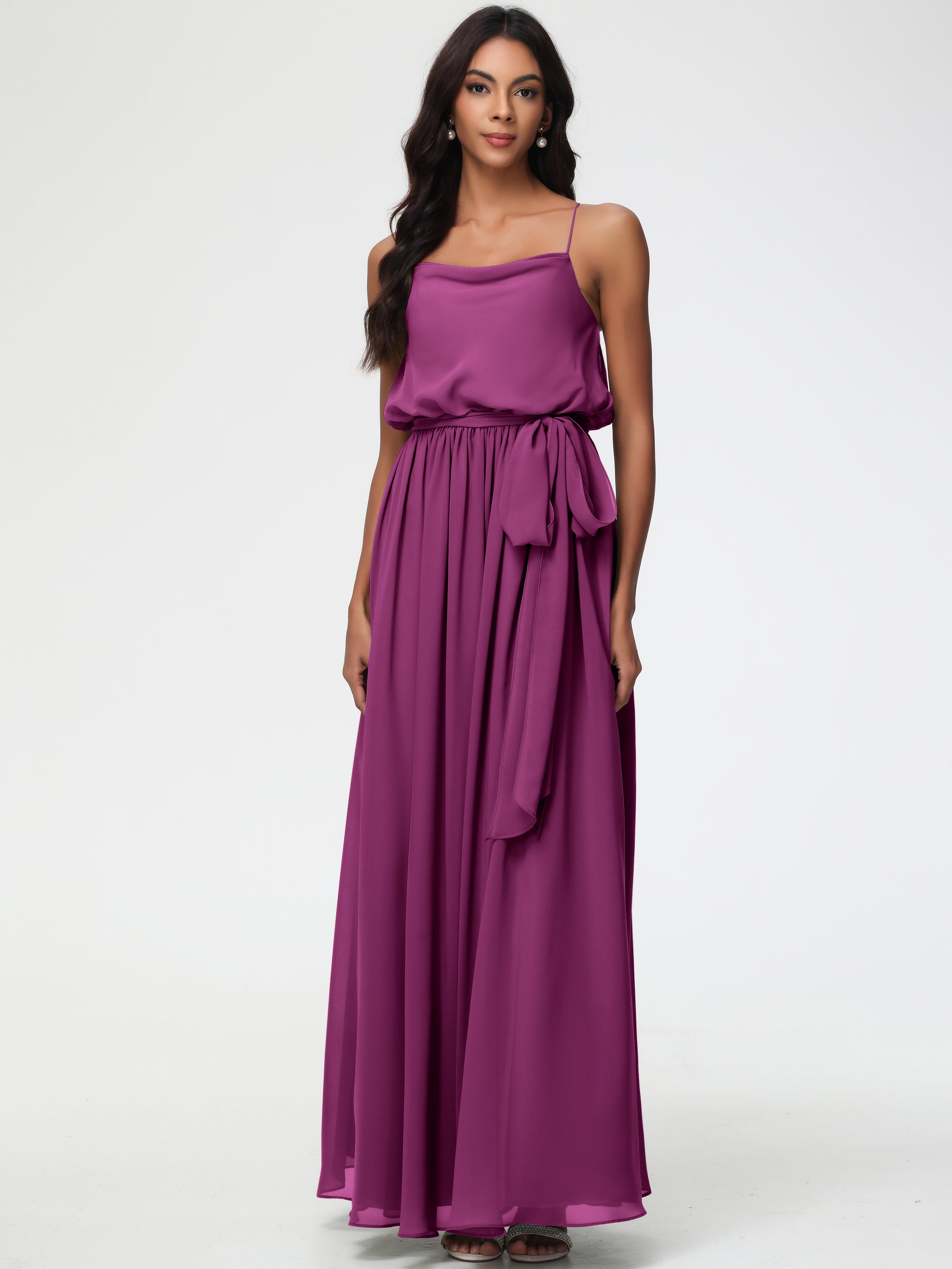 A-Line Cowl Spaghetti Straps Sleeveless Long Split Chiffon Bridesmaid Dresses (Copy)
