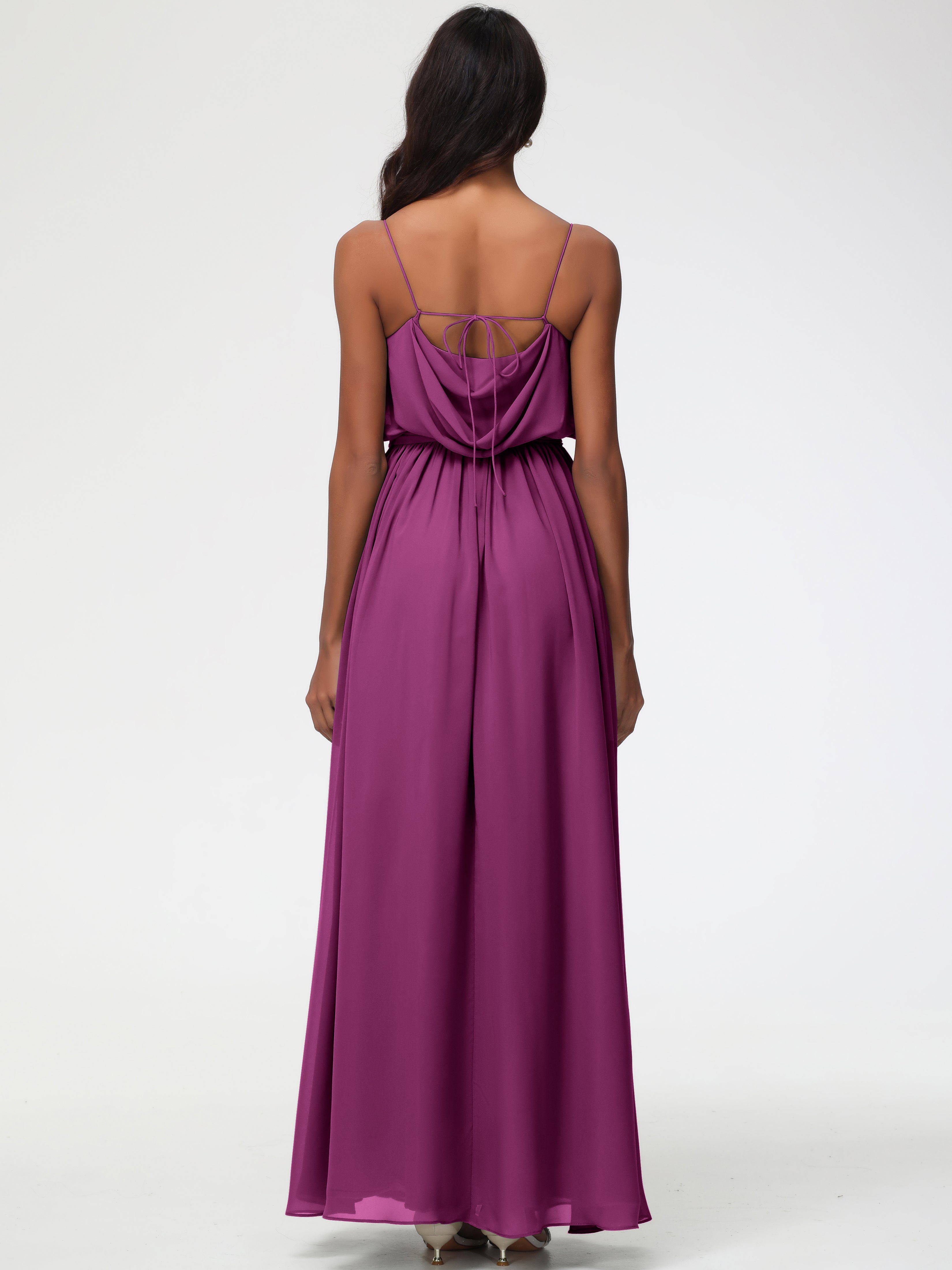 A-Line Cowl Spaghetti Straps Sleeveless Long Split Chiffon Bridesmaid Dresses (Copy)