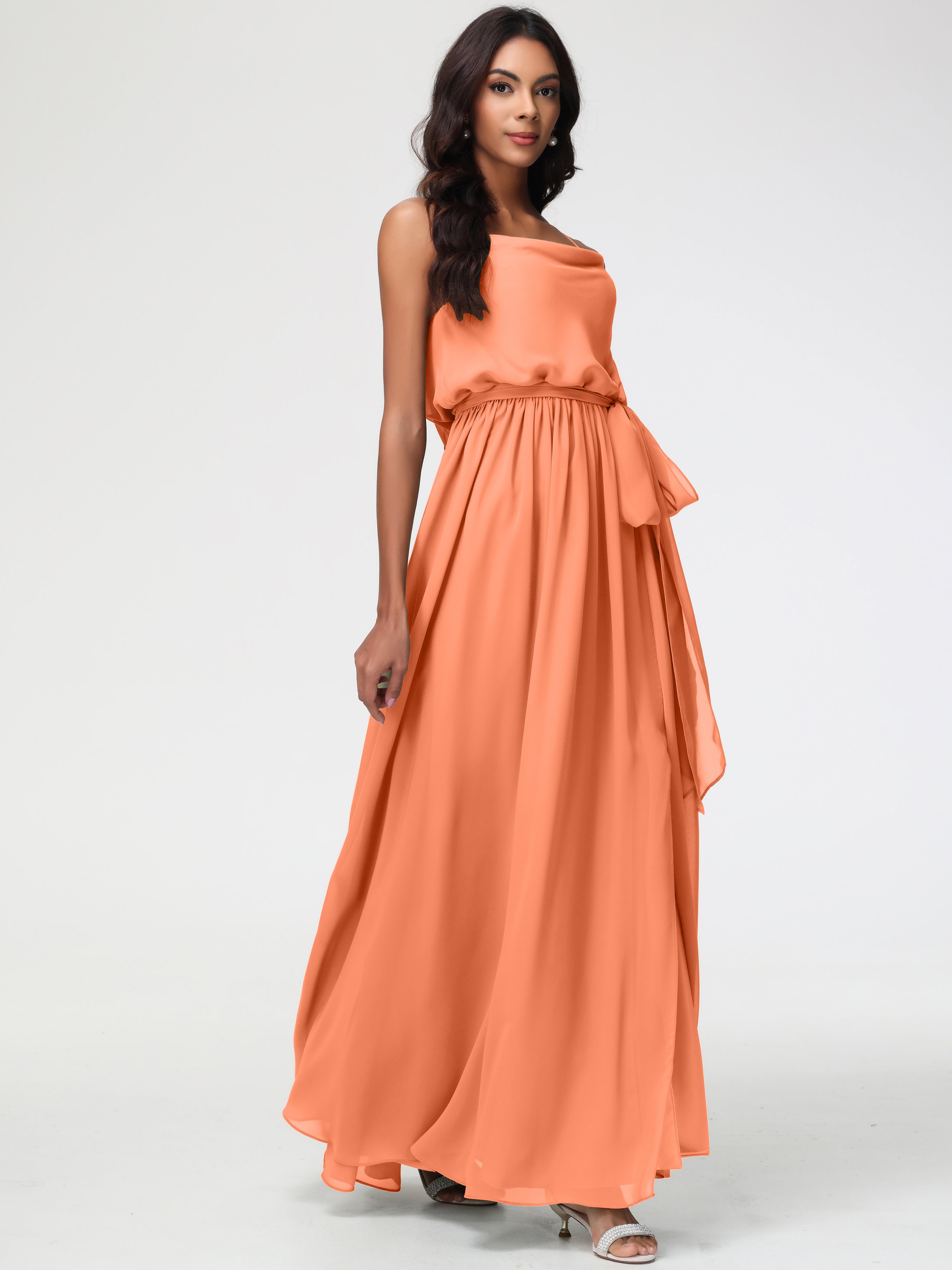 A-Line Cowl Spaghetti Straps Sleeveless Long Split Chiffon Bridesmaid Dresses (Copy)
