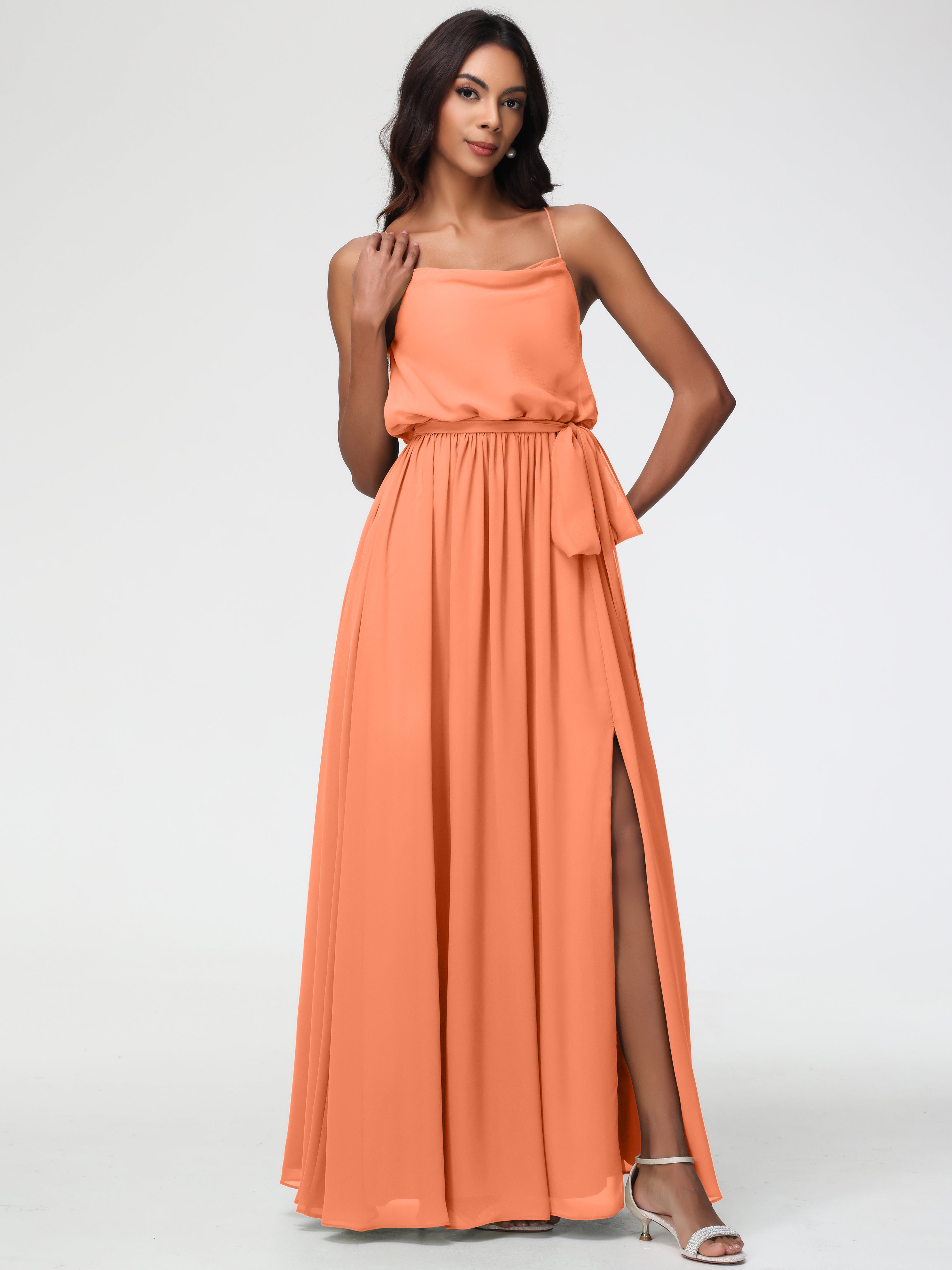 A-Line Cowl Spaghetti Straps Sleeveless Long Split Chiffon Bridesmaid Dresses (Copy)