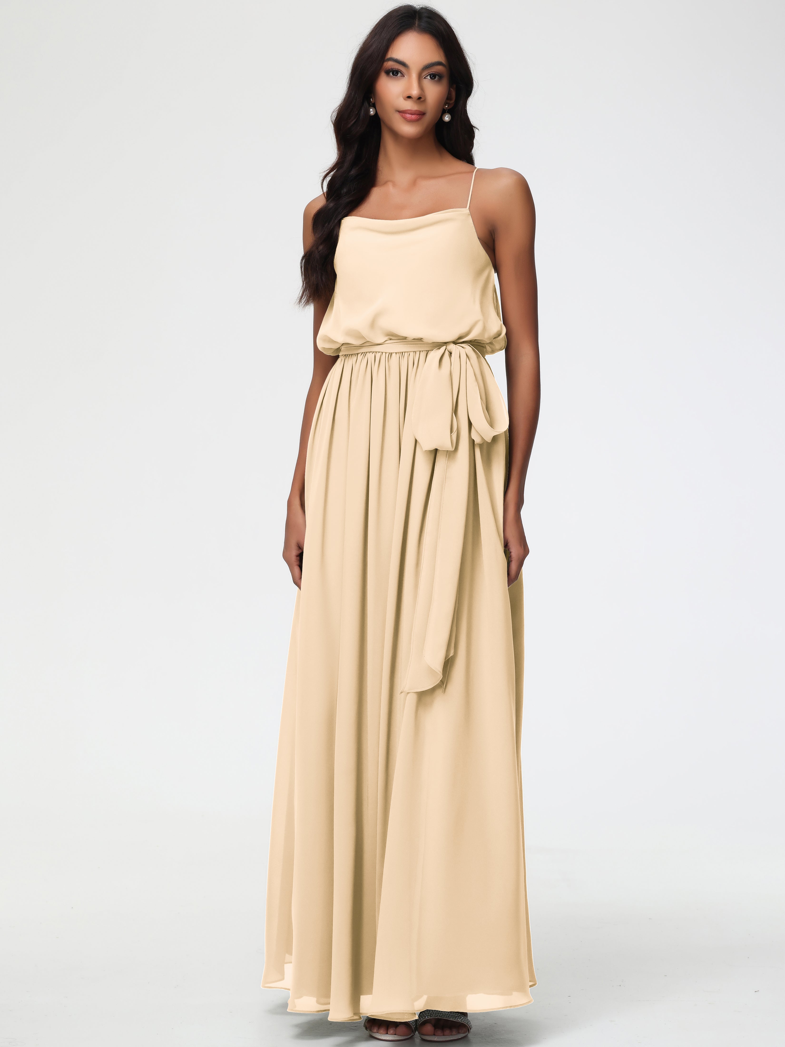 A-Line Cowl Spaghetti Straps Sleeveless Long Split Chiffon Bridesmaid Dresses (Copy)