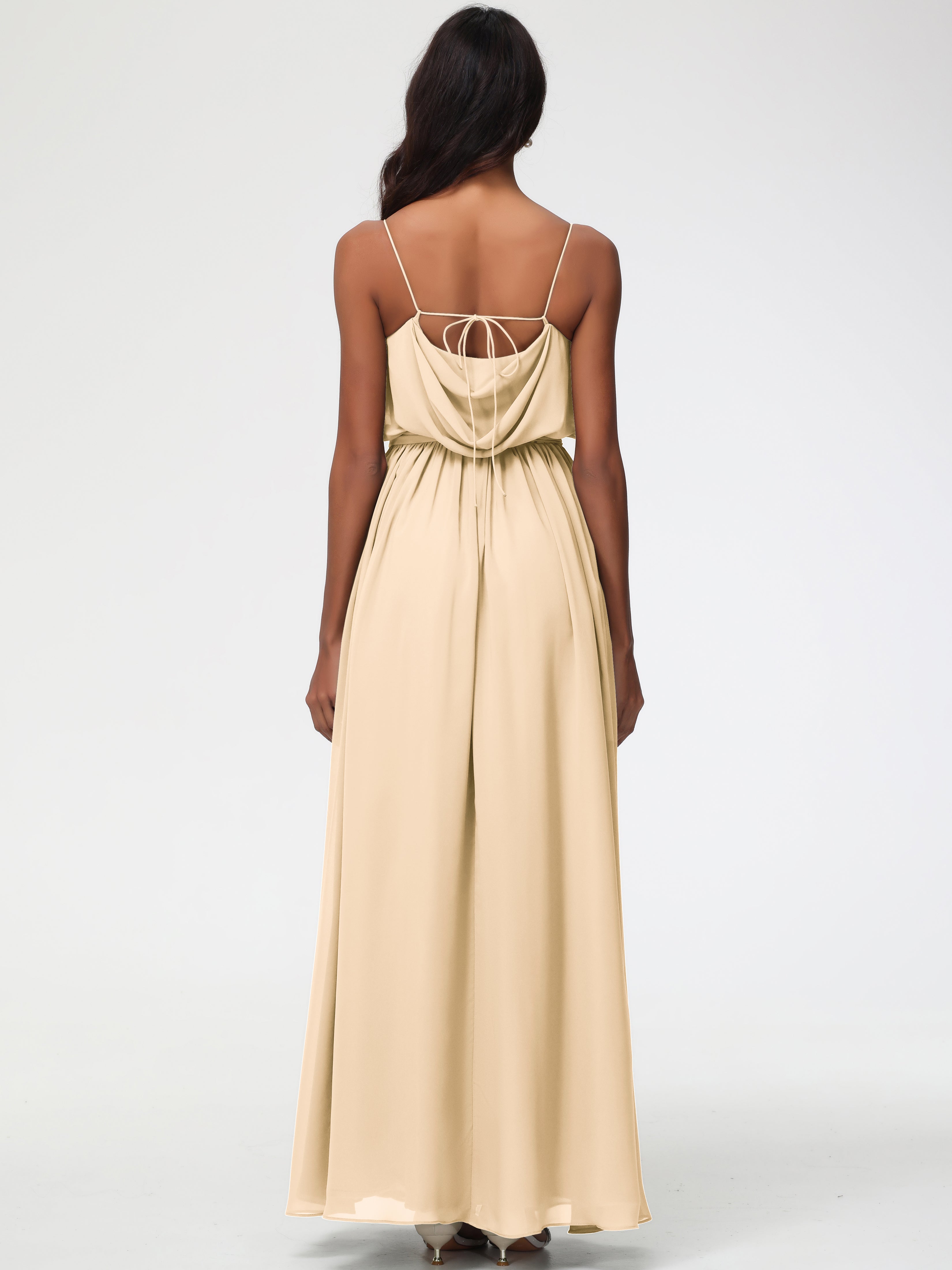 A-Line Cowl Spaghetti Straps Sleeveless Long Split Chiffon Bridesmaid Dresses (Copy)