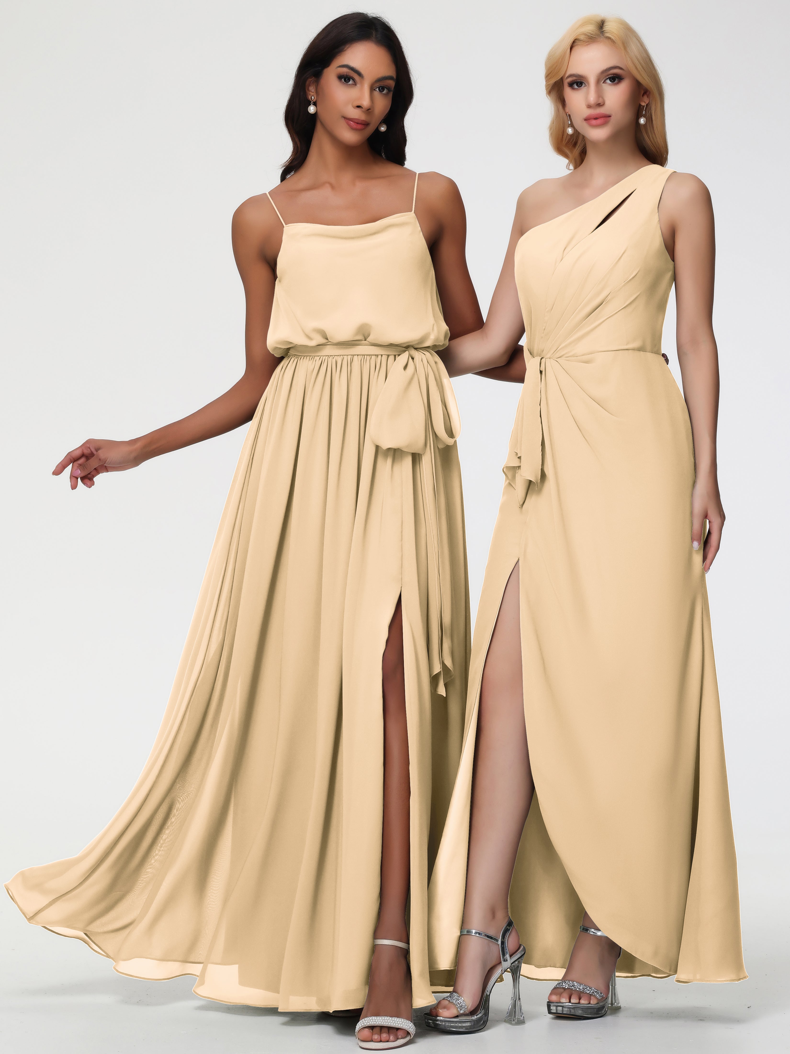 A-Line Cowl Spaghetti Straps Sleeveless Long Split Chiffon Bridesmaid Dresses (Copy)