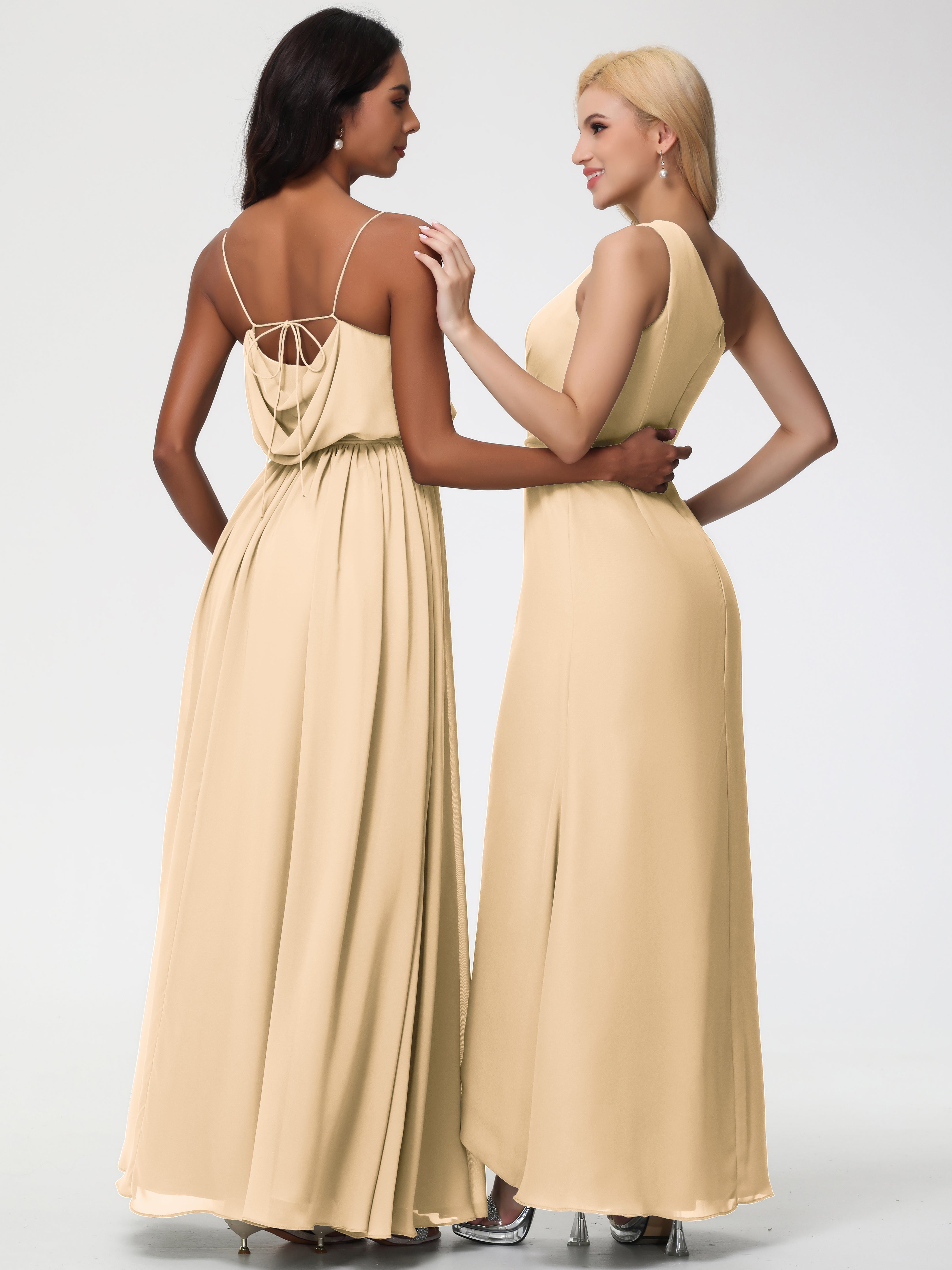 A-Line Cowl Spaghetti Straps Sleeveless Long Split Chiffon Bridesmaid Dresses (Copy)