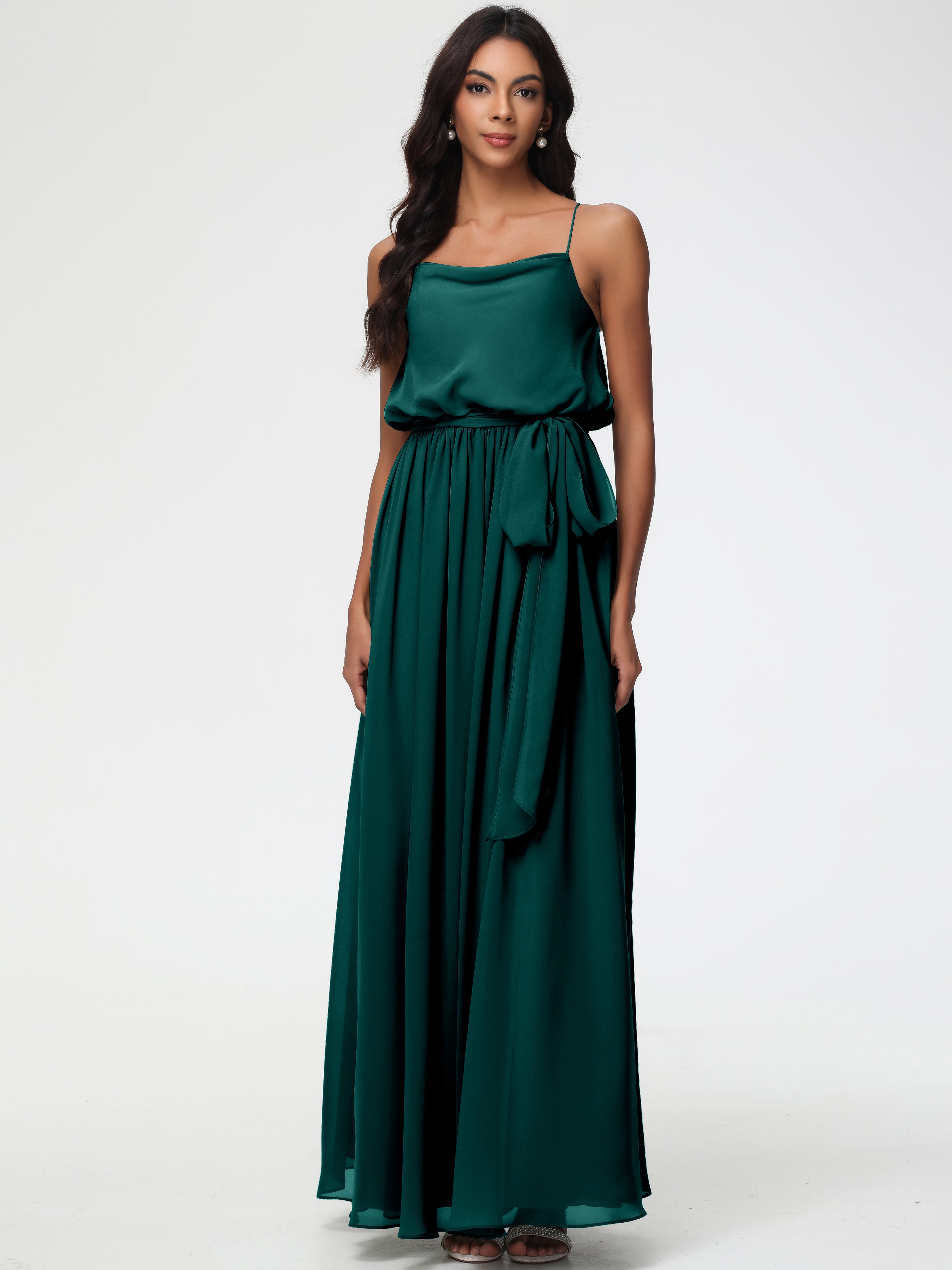 A-Line Cowl Spaghetti Straps Sleeveless Long Split Chiffon Bridesmaid Dresses (Copy)