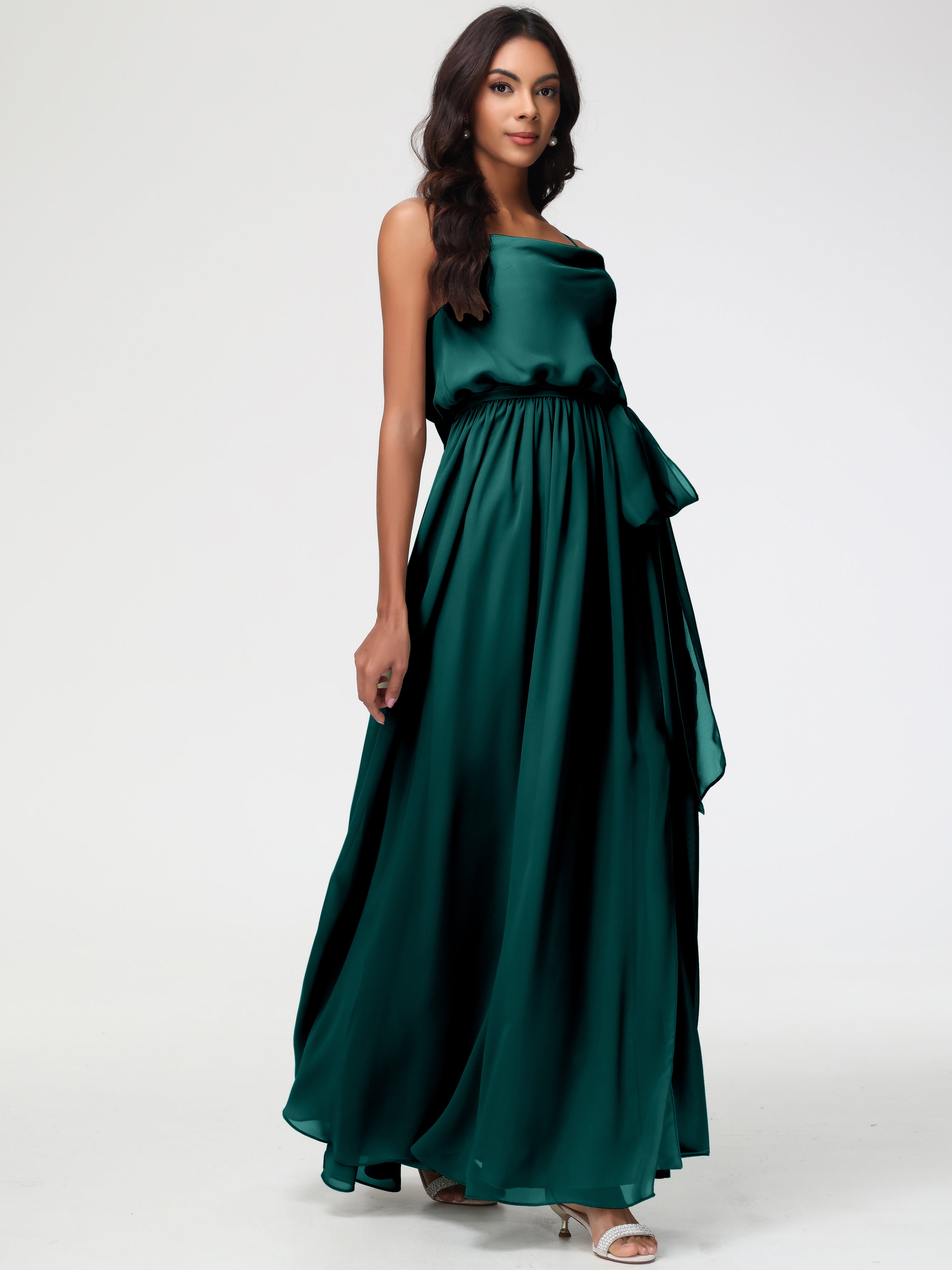 A-Line Cowl Spaghetti Straps Sleeveless Long Split Chiffon Bridesmaid Dresses (Copy)