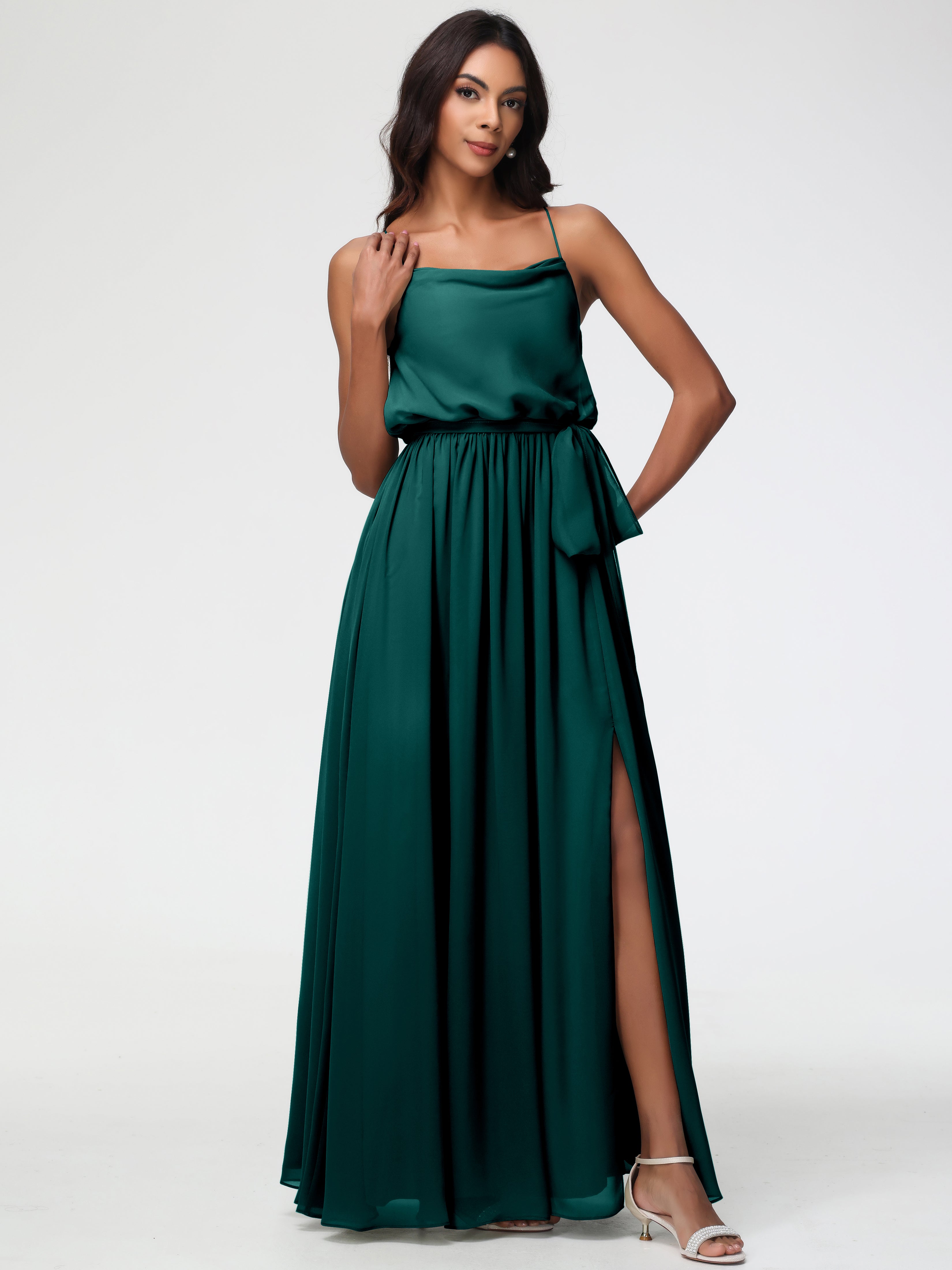 A-Line Cowl Spaghetti Straps Sleeveless Long Split Chiffon Bridesmaid Dresses (Copy)