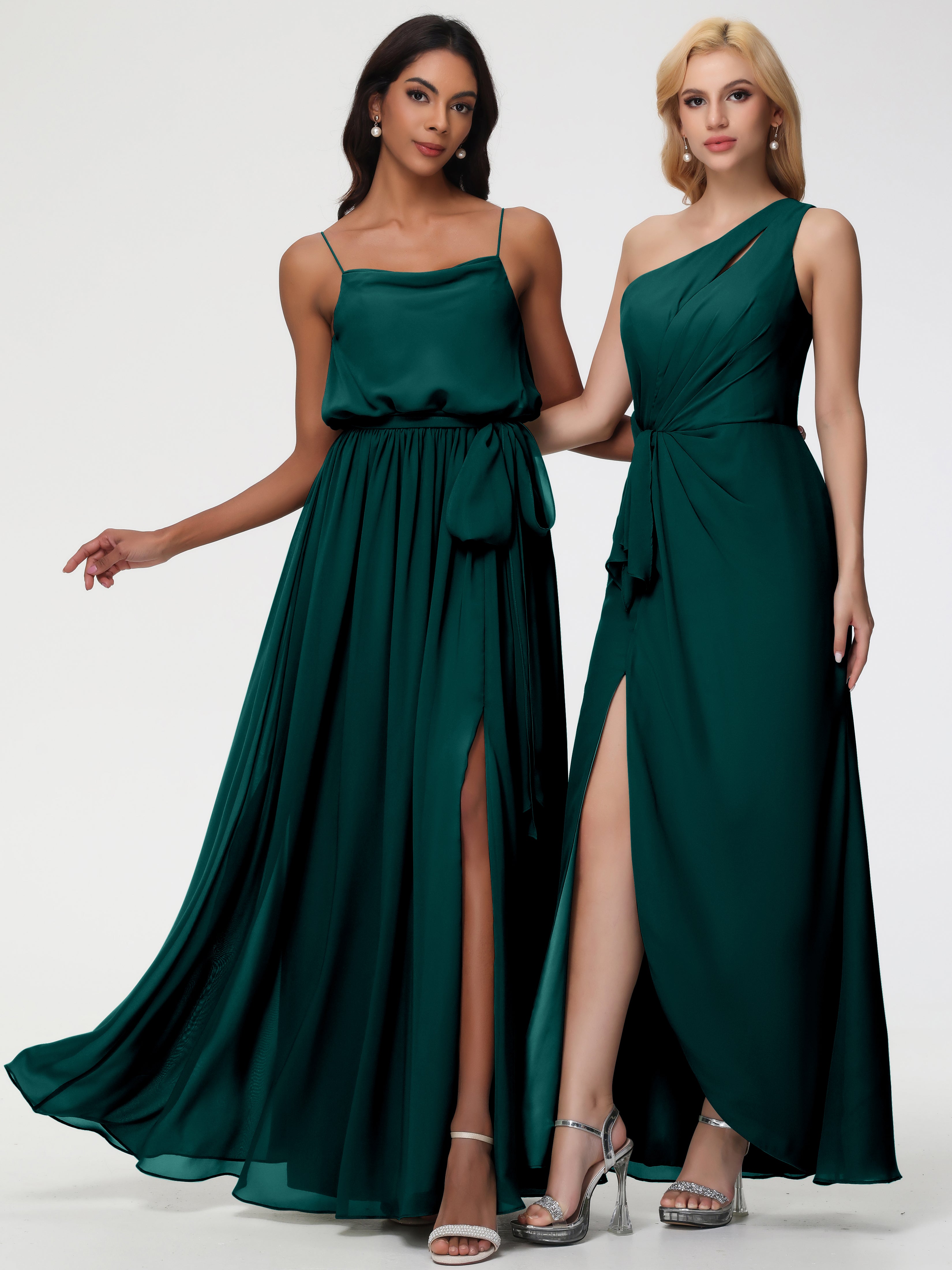 A-Line Cowl Spaghetti Straps Sleeveless Long Split Chiffon Bridesmaid Dresses (Copy)