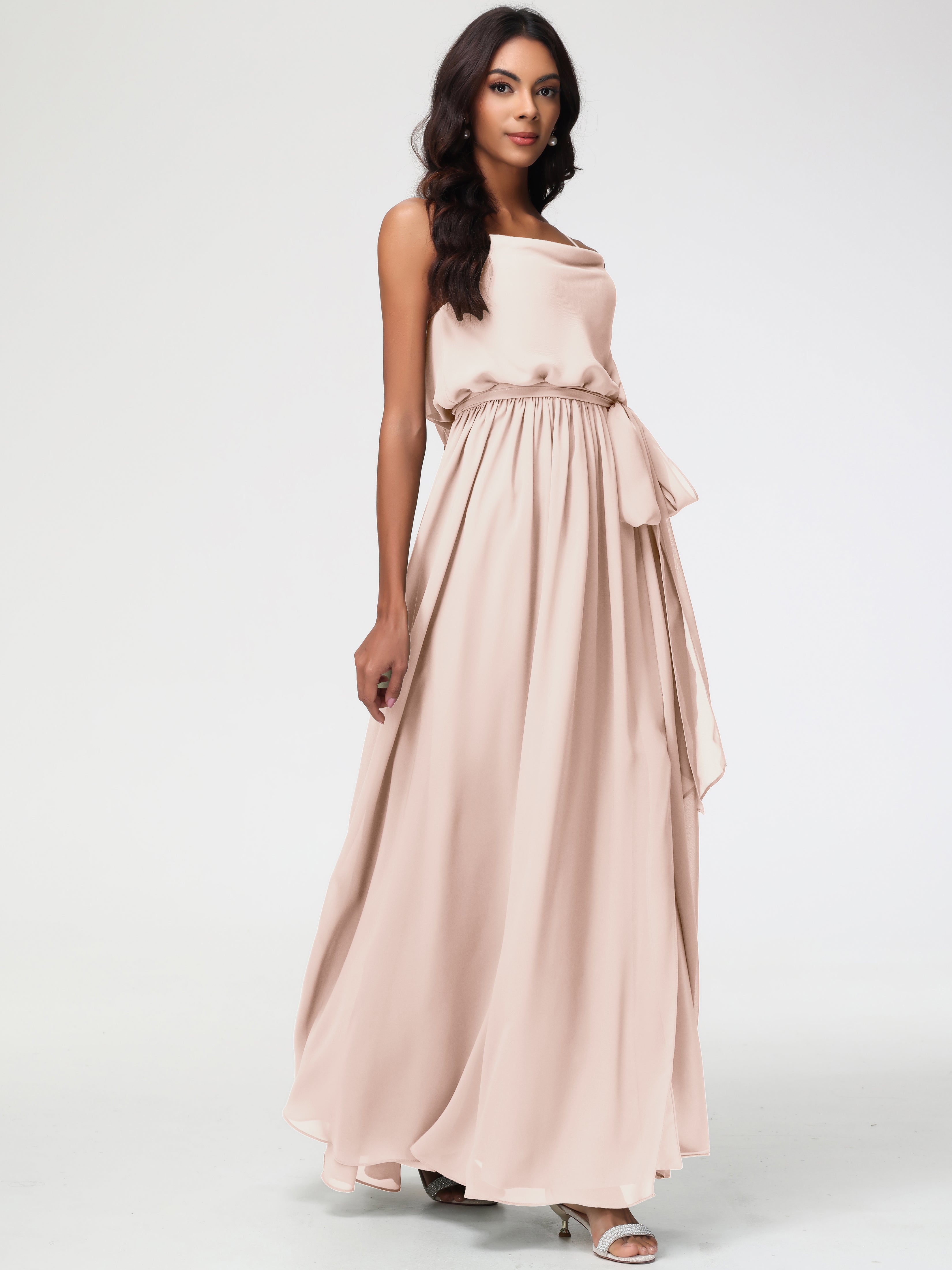 A-Line Cowl Spaghetti Straps Sleeveless Long Split Chiffon Bridesmaid Dresses (Copy)
