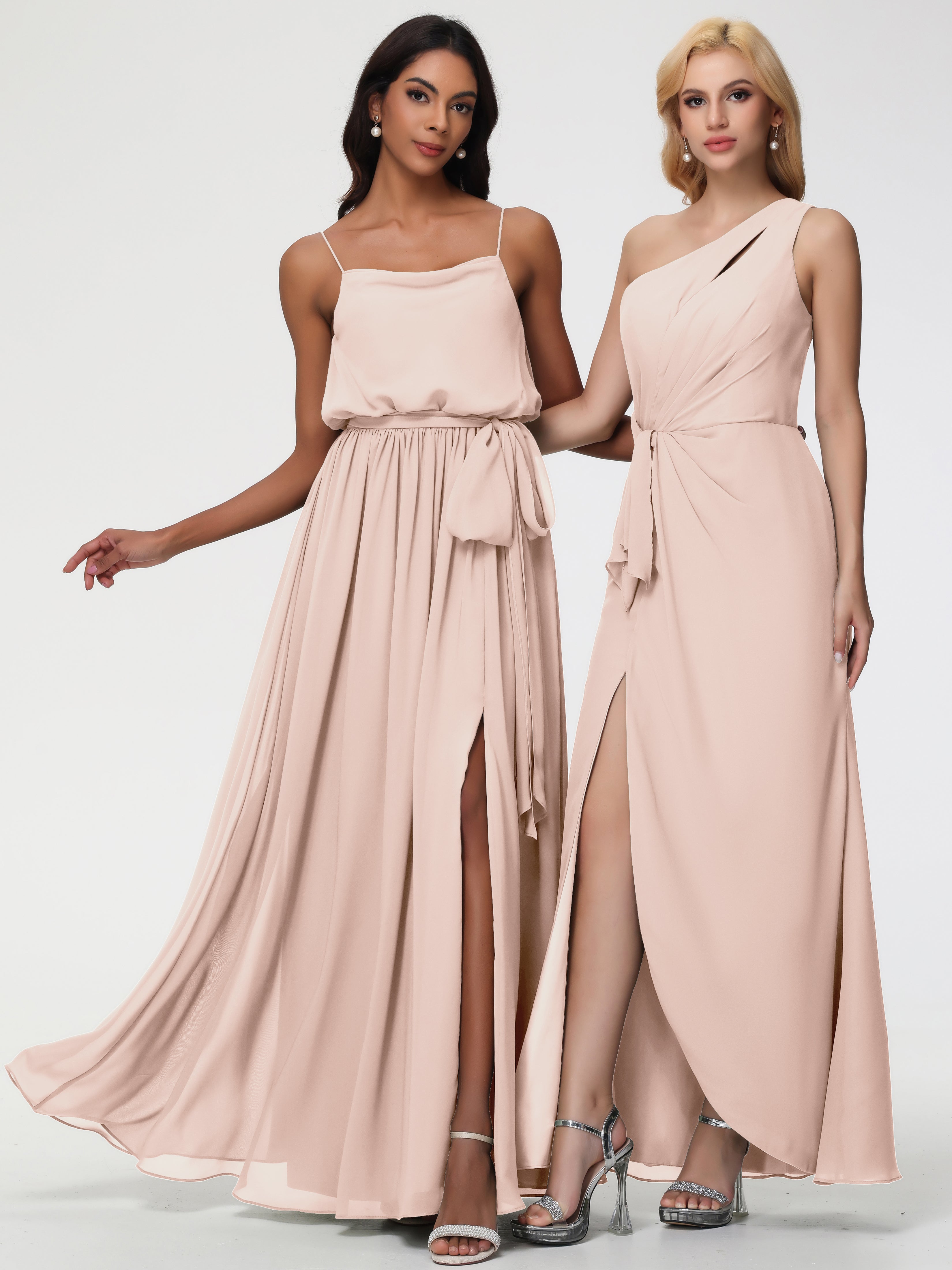 A-Line Cowl Spaghetti Straps Sleeveless Long Split Chiffon Bridesmaid Dresses (Copy)
