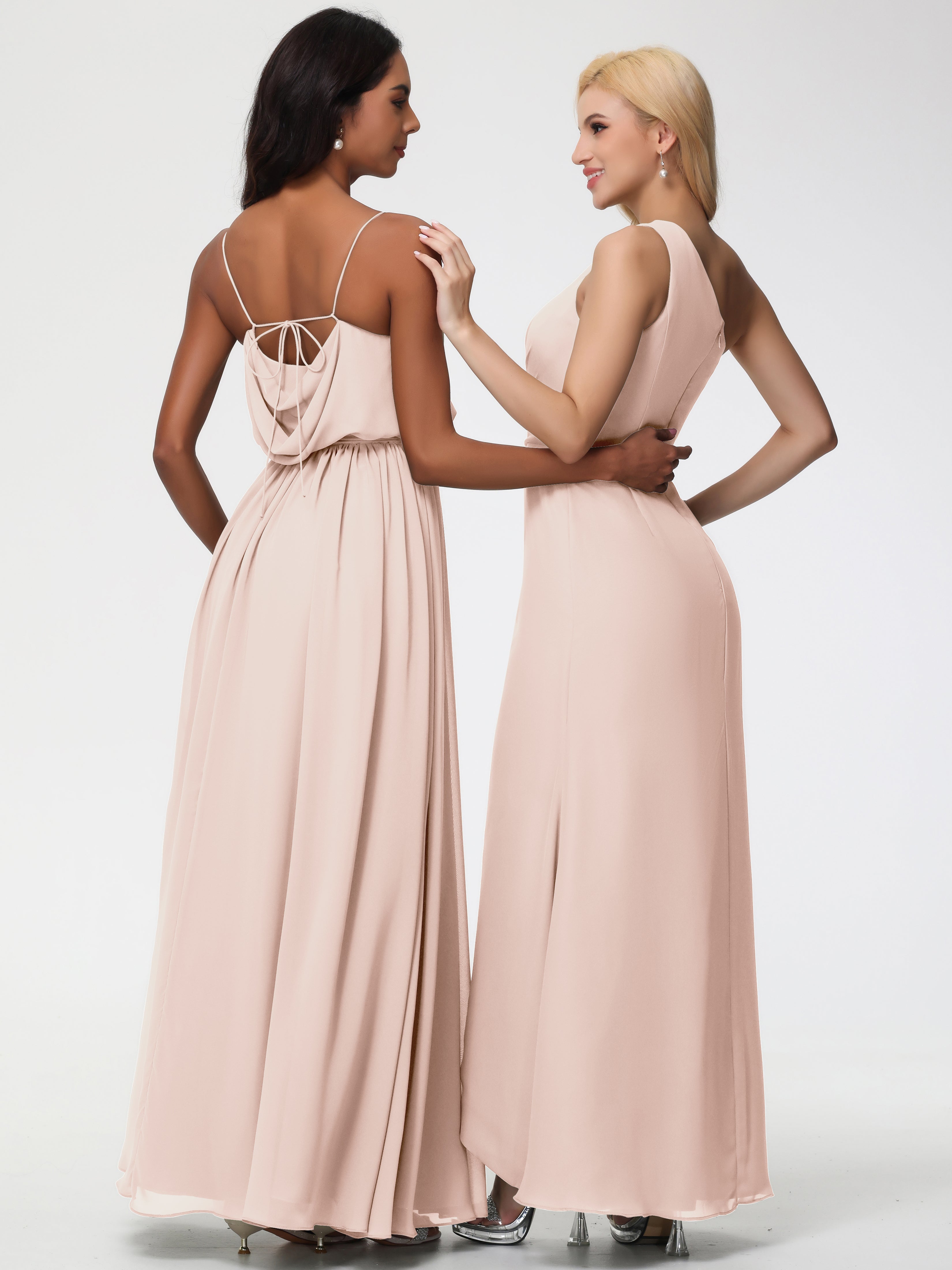 A-Line Cowl Spaghetti Straps Sleeveless Long Split Chiffon Bridesmaid Dresses (Copy)