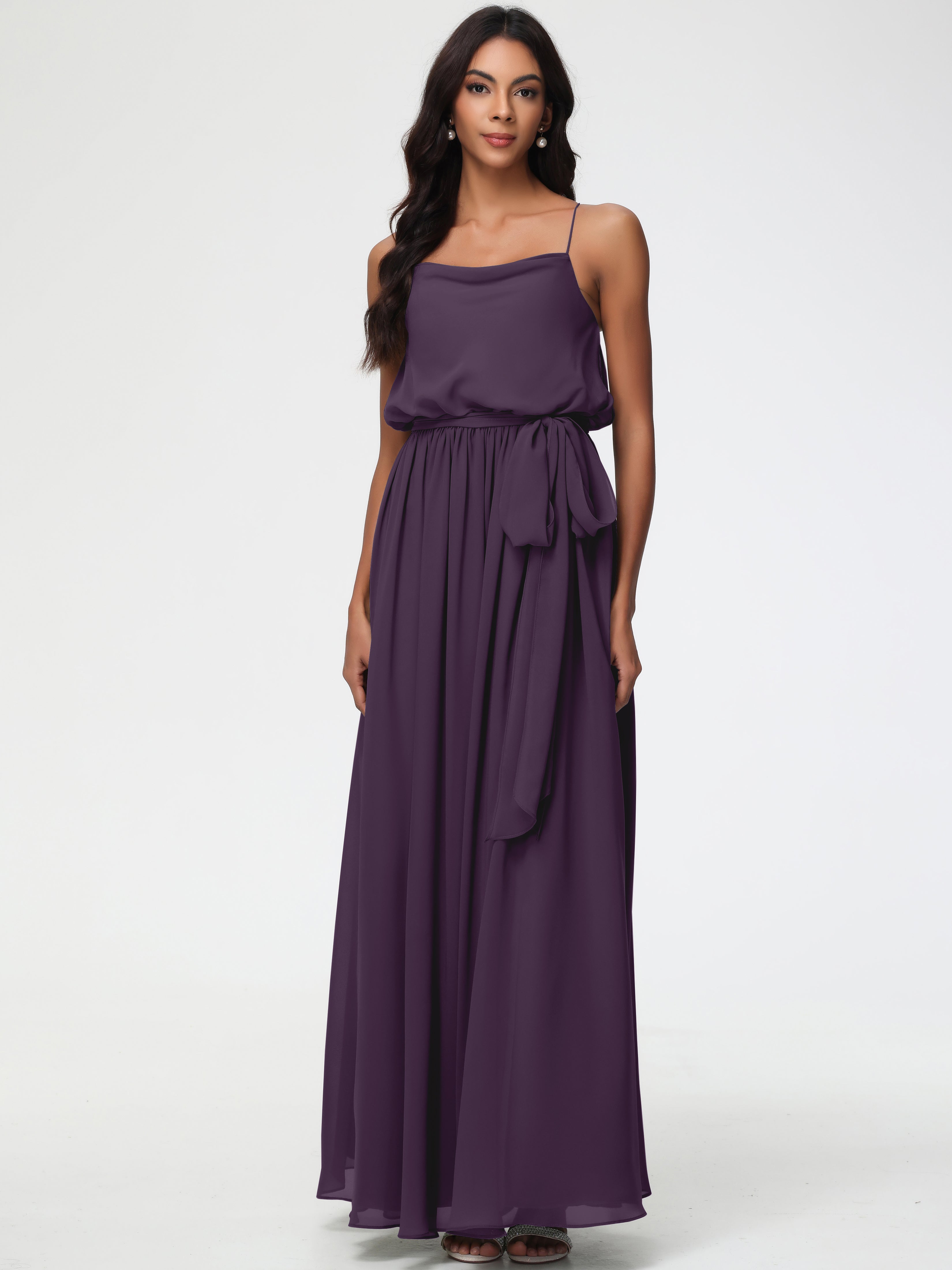 A-Line Cowl Spaghetti Straps Sleeveless Long Split Chiffon Bridesmaid Dresses (Copy)