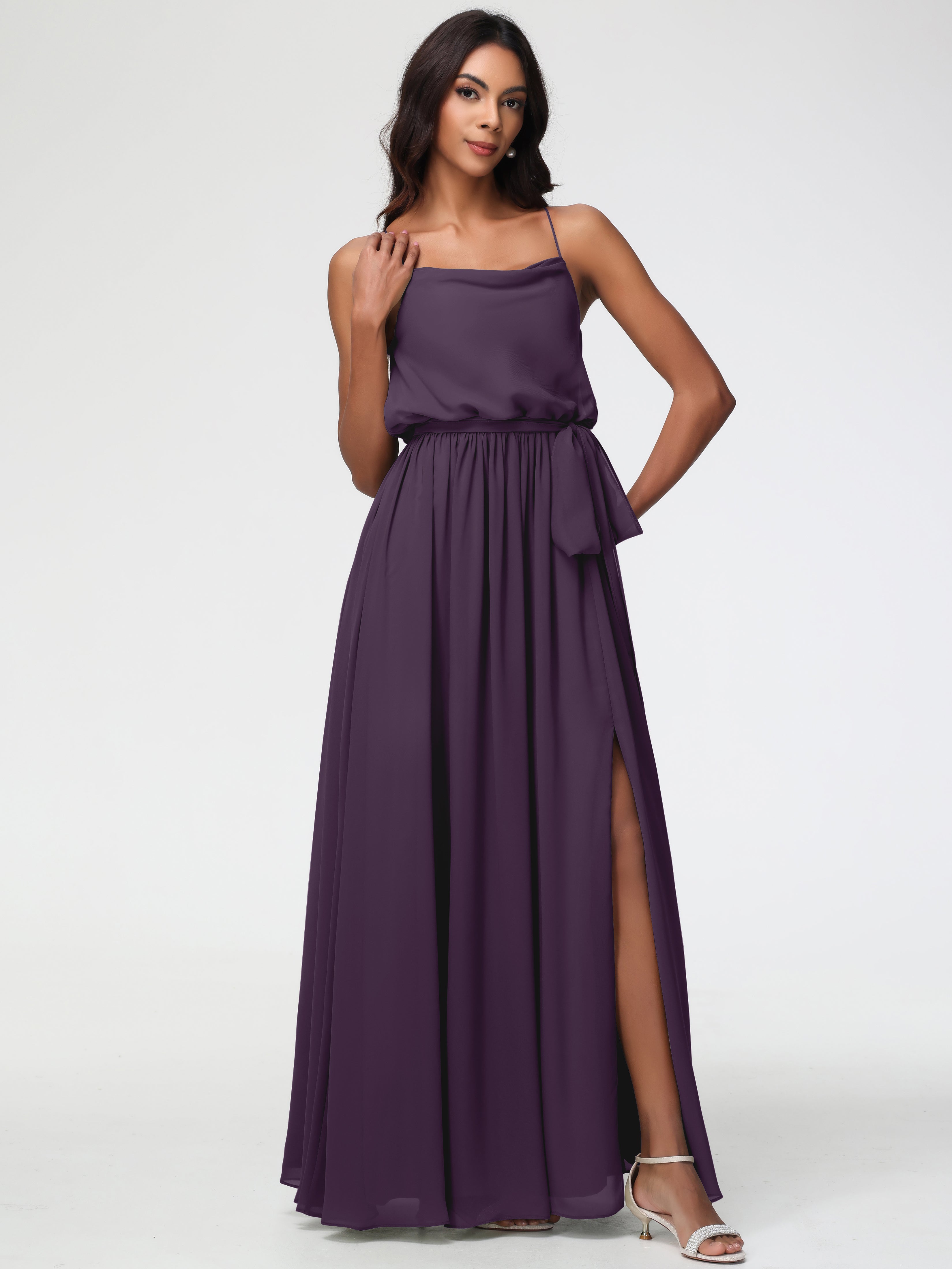A-Line Cowl Spaghetti Straps Sleeveless Long Split Chiffon Bridesmaid Dresses (Copy)