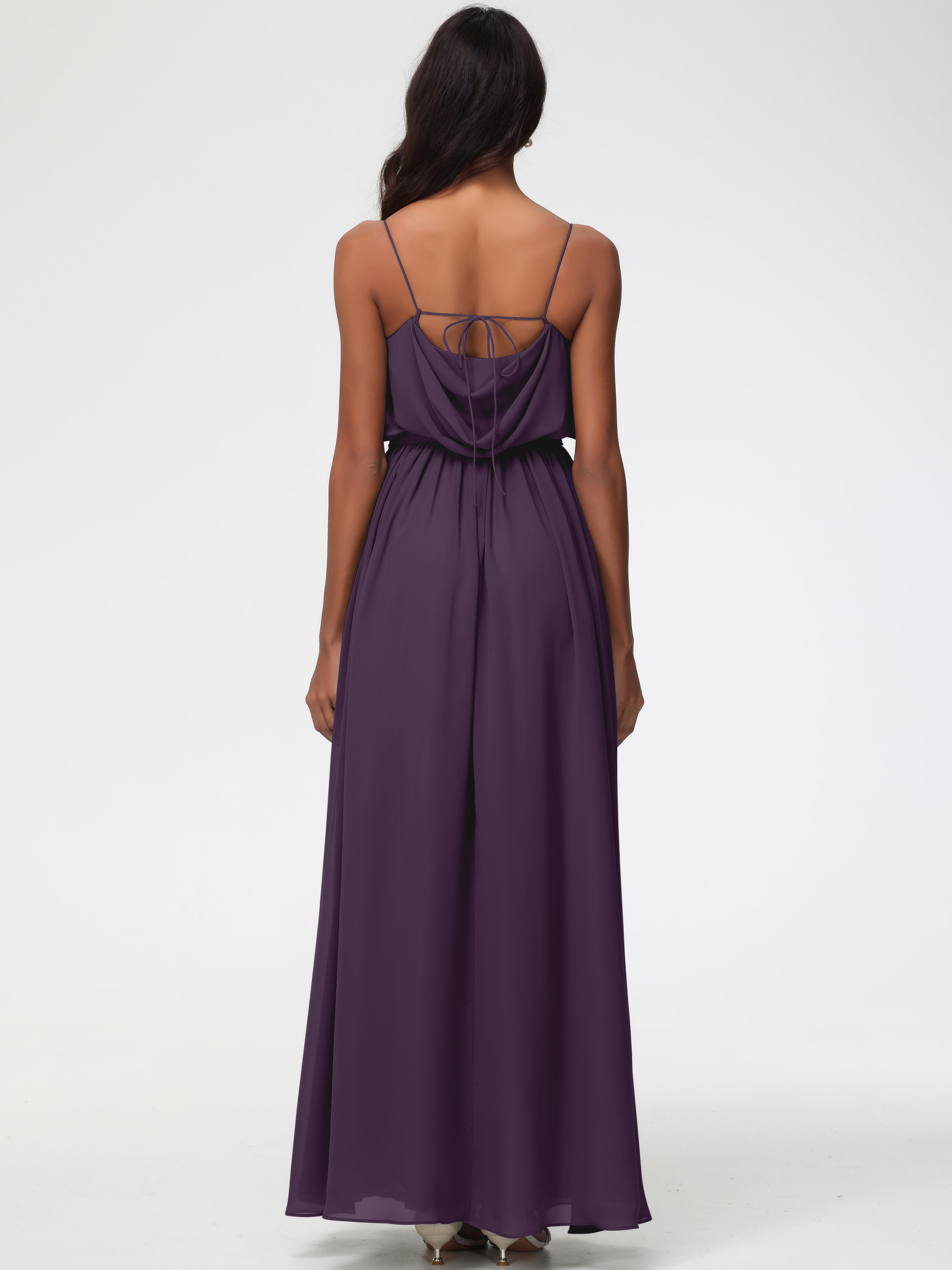 A-Line Cowl Spaghetti Straps Sleeveless Long Split Chiffon Bridesmaid Dresses (Copy)