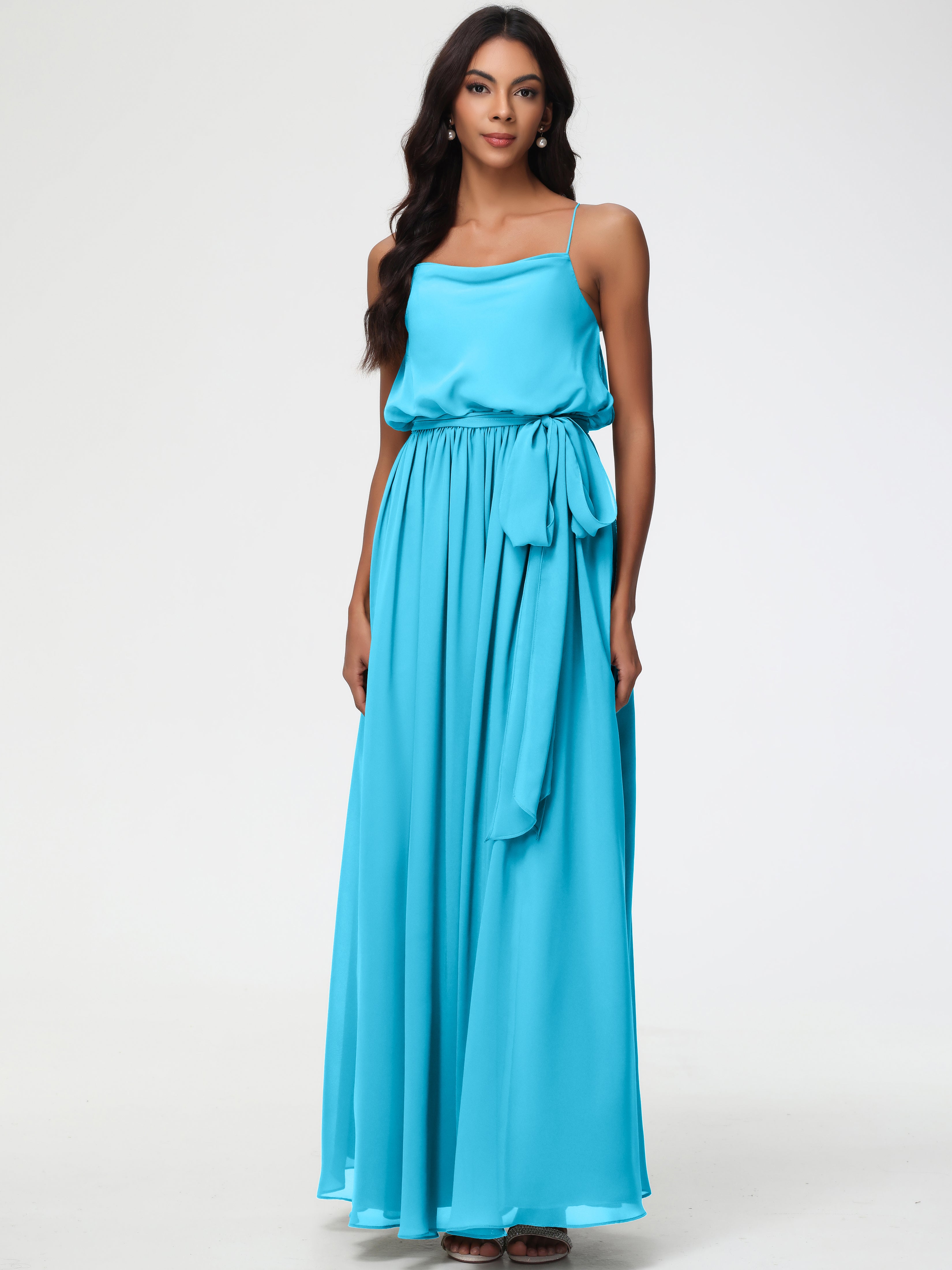 A-Line Cowl Spaghetti Straps Sleeveless Long Split Chiffon Bridesmaid Dresses (Copy)