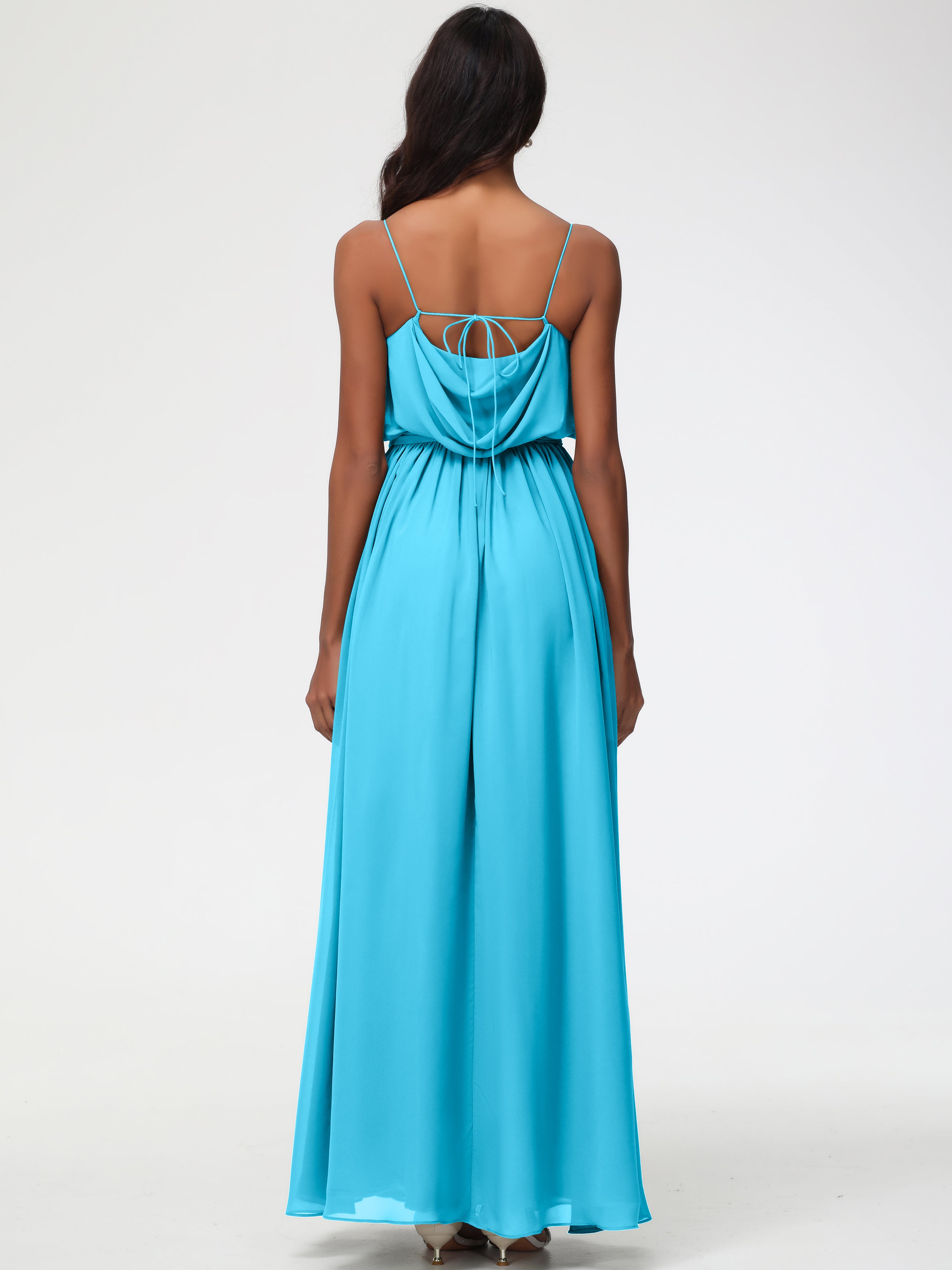 A-Line Cowl Spaghetti Straps Sleeveless Long Split Chiffon Bridesmaid Dresses (Copy)