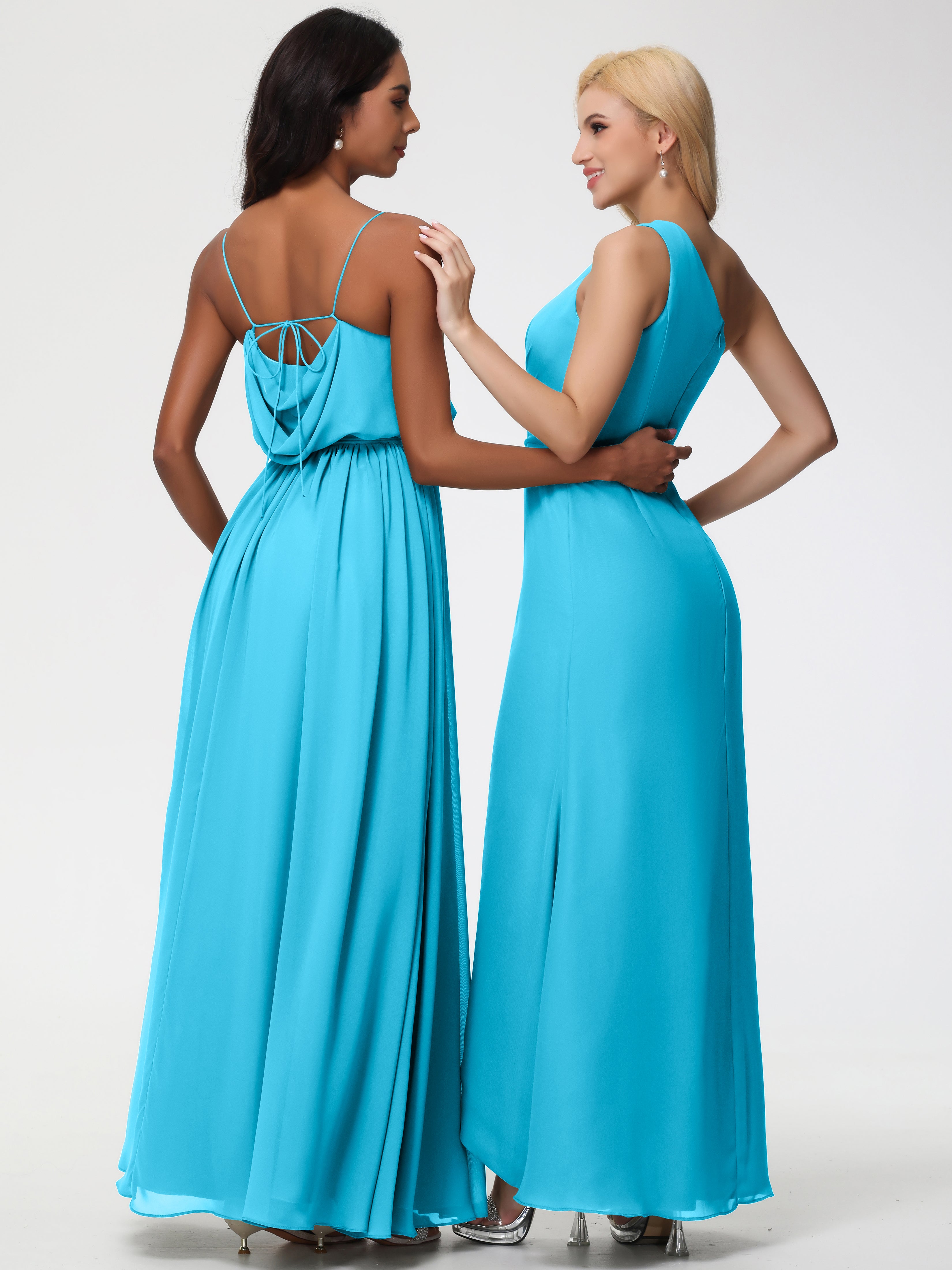 A-Line Cowl Spaghetti Straps Sleeveless Long Split Chiffon Bridesmaid Dresses (Copy)