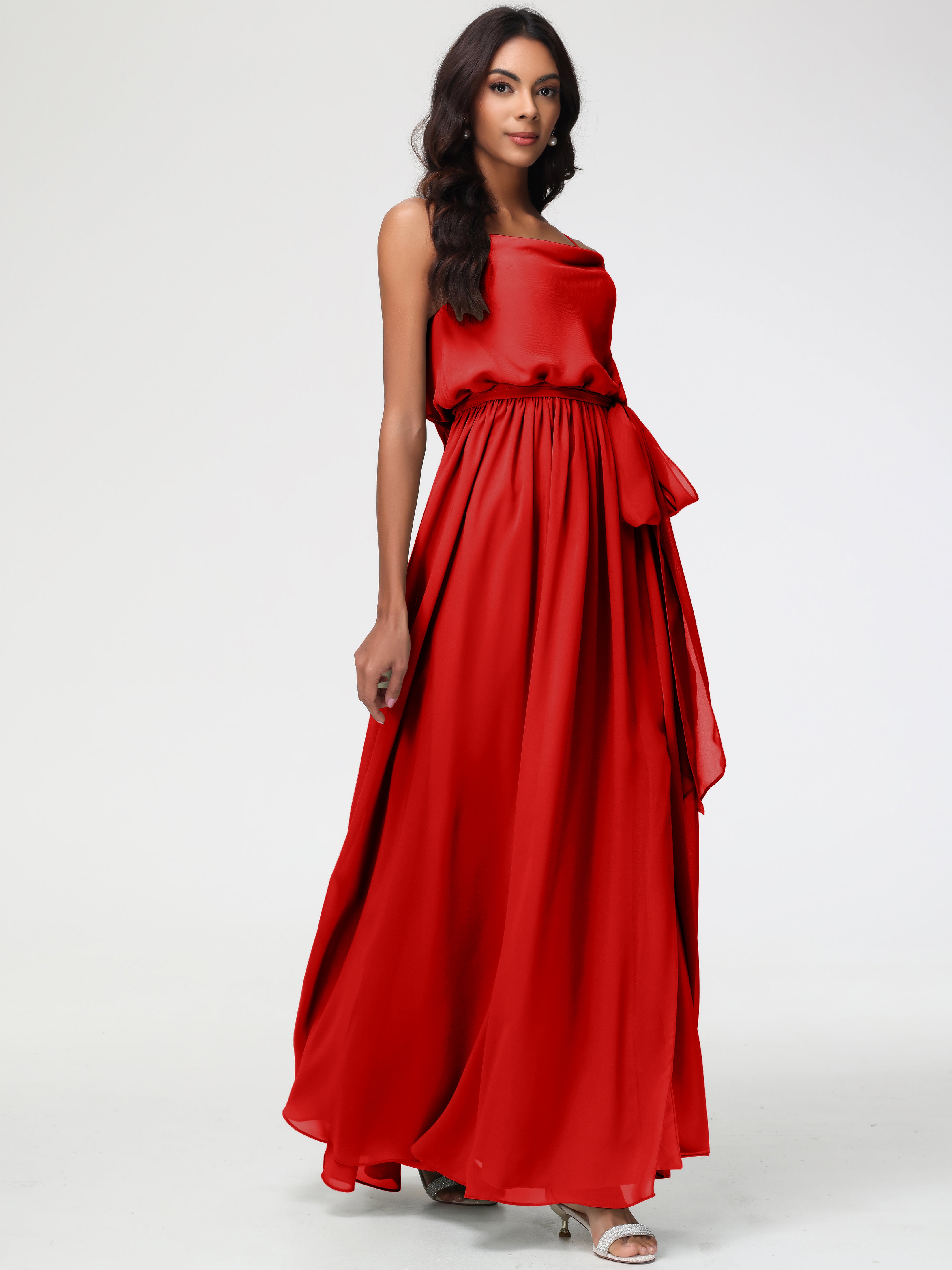 A-Line Cowl Spaghetti Straps Sleeveless Long Split Chiffon Bridesmaid Dresses (Copy)