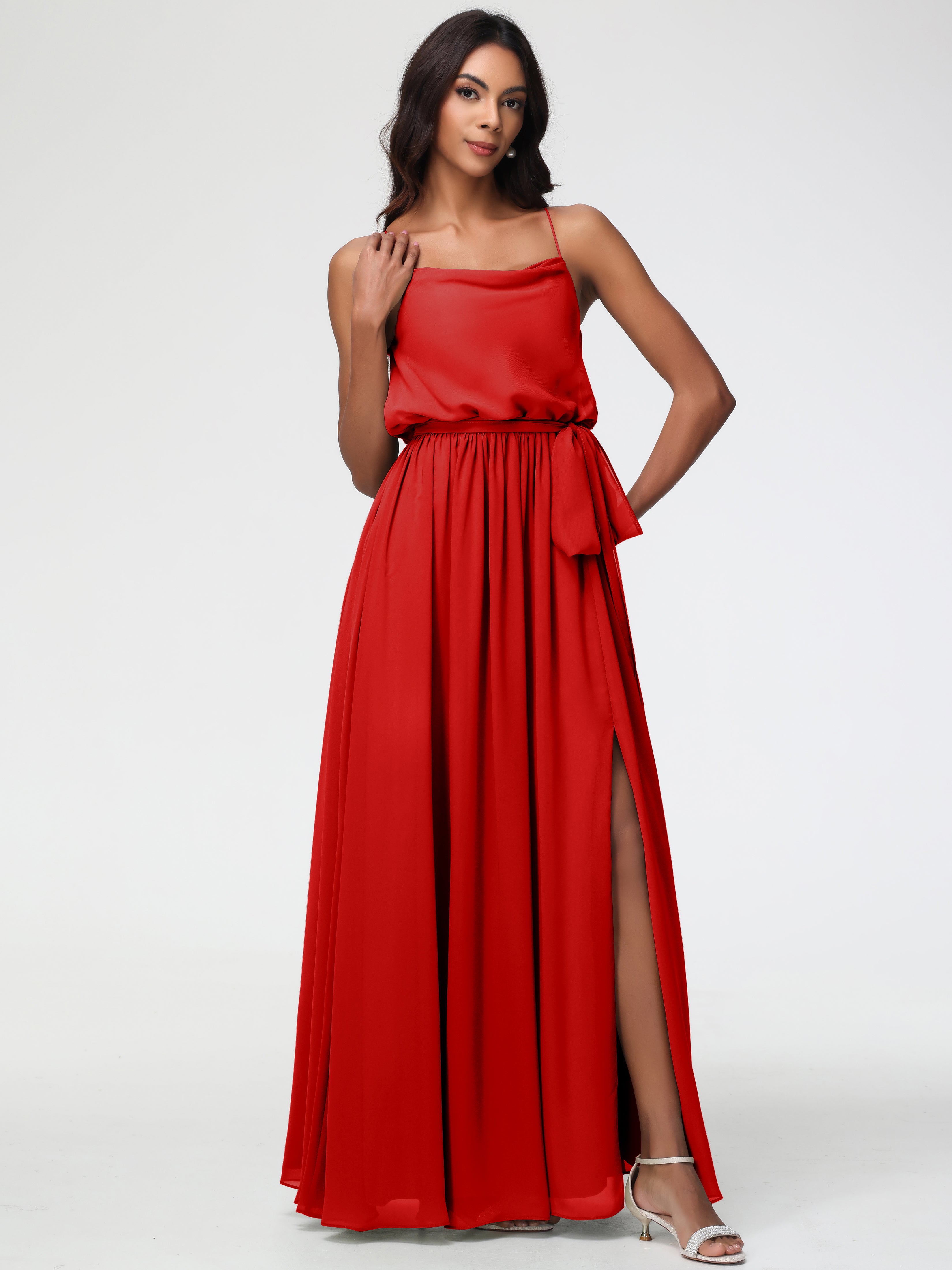 A-Line Cowl Spaghetti Straps Sleeveless Long Split Chiffon Bridesmaid Dresses (Copy)