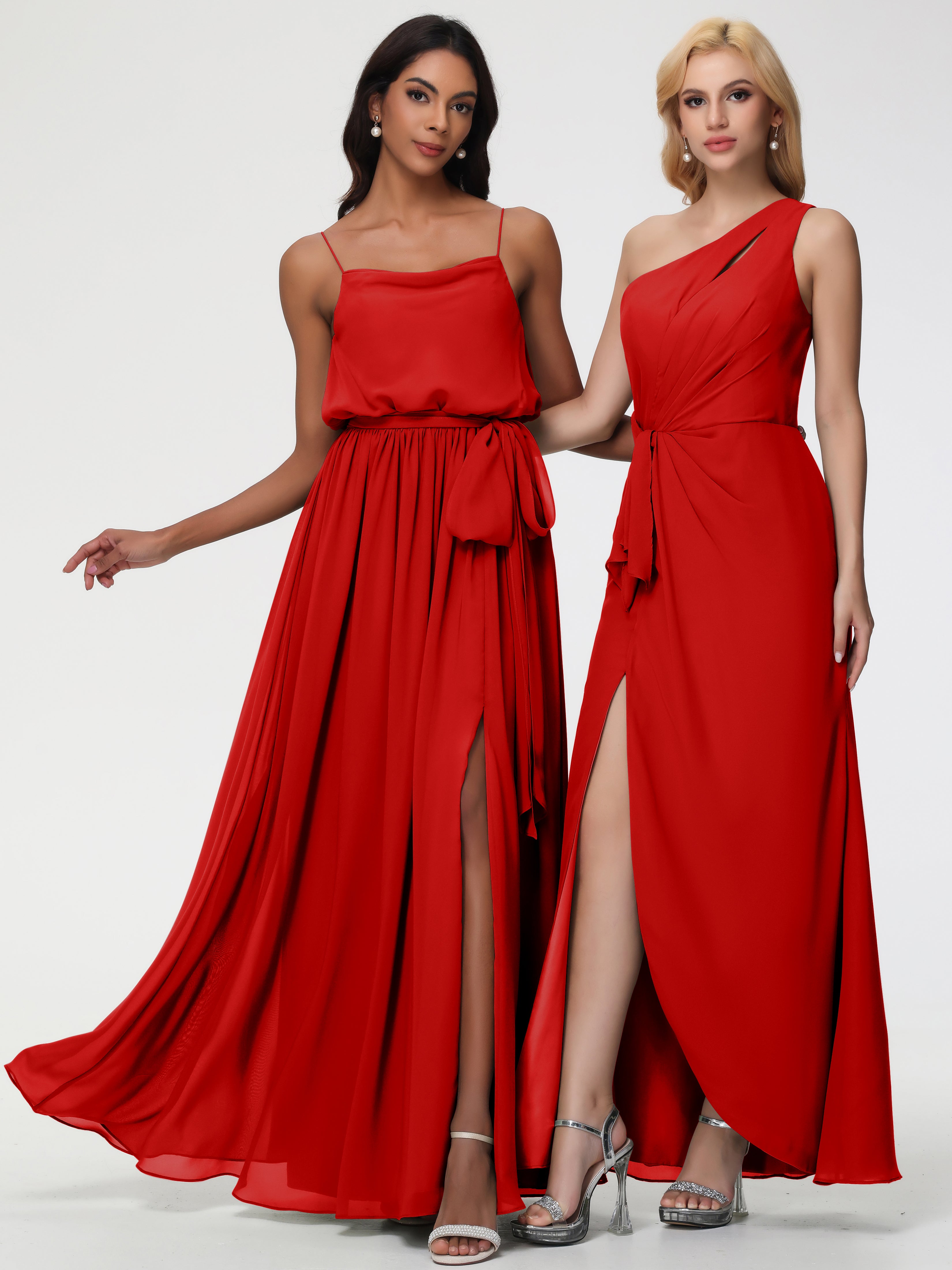 A-Line Cowl Spaghetti Straps Sleeveless Long Split Chiffon Bridesmaid Dresses (Copy)