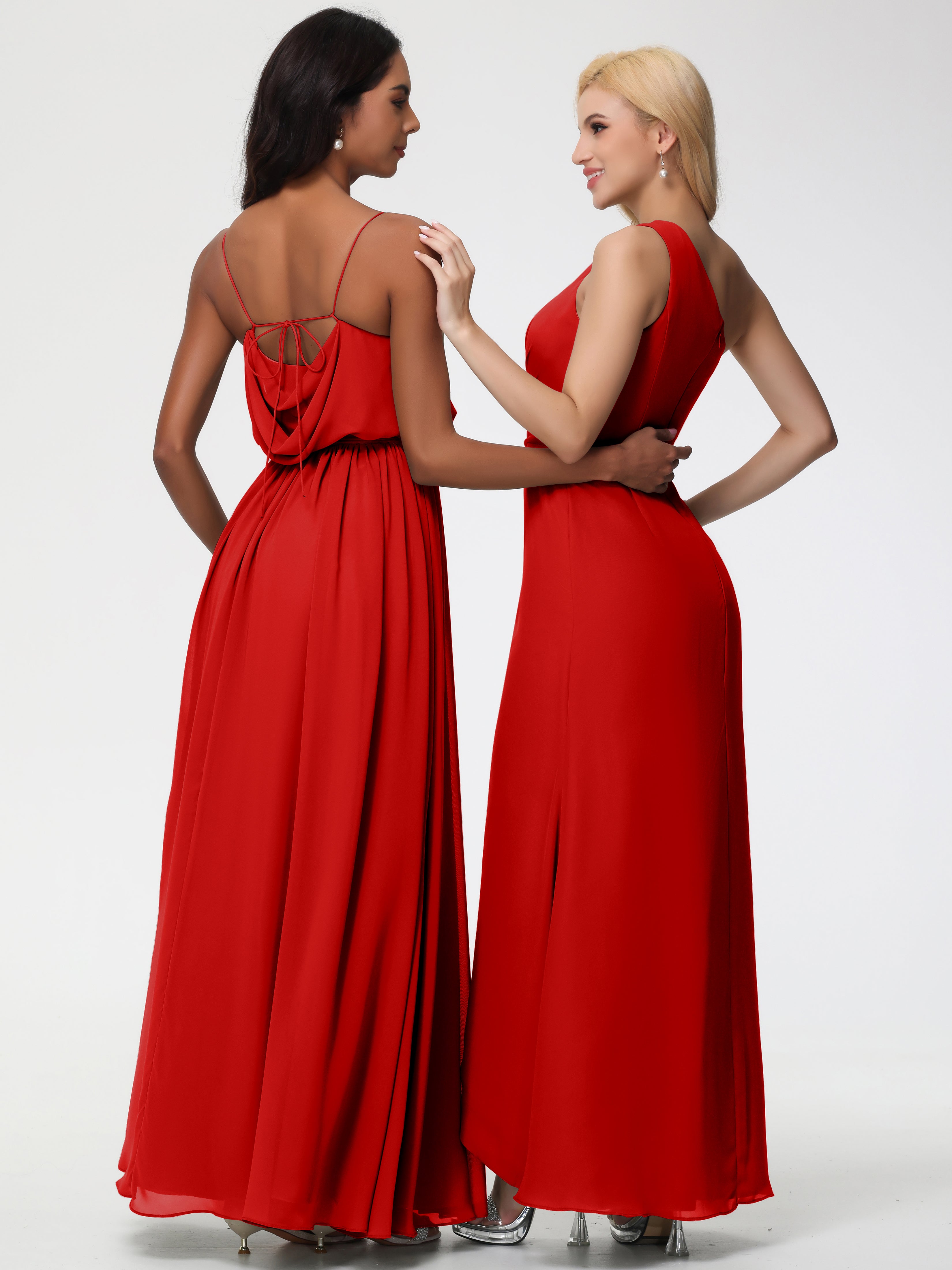 A-Line Cowl Spaghetti Straps Sleeveless Long Split Chiffon Bridesmaid Dresses (Copy)