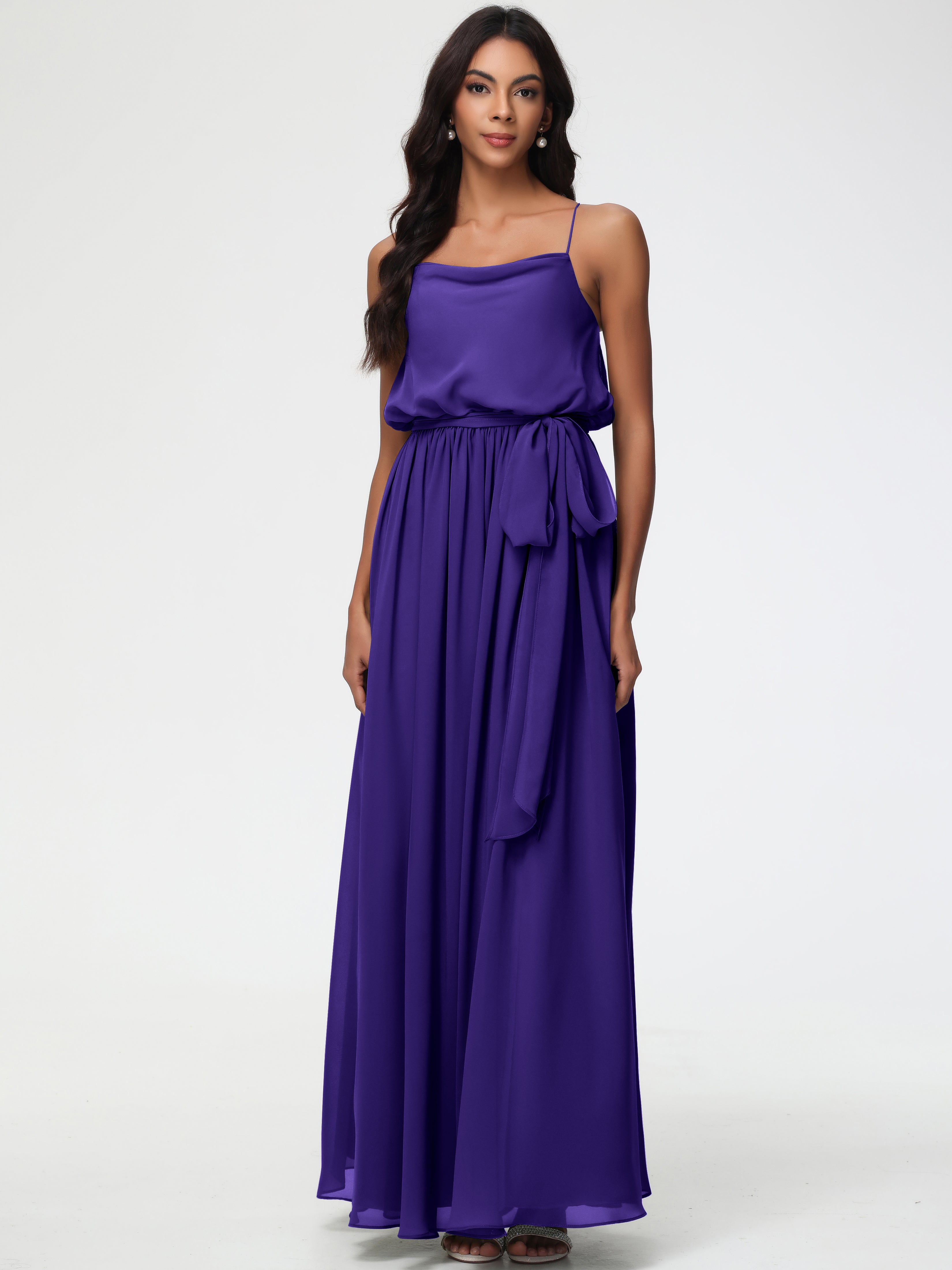 A-Line Cowl Spaghetti Straps Sleeveless Long Split Chiffon Bridesmaid Dresses (Copy)