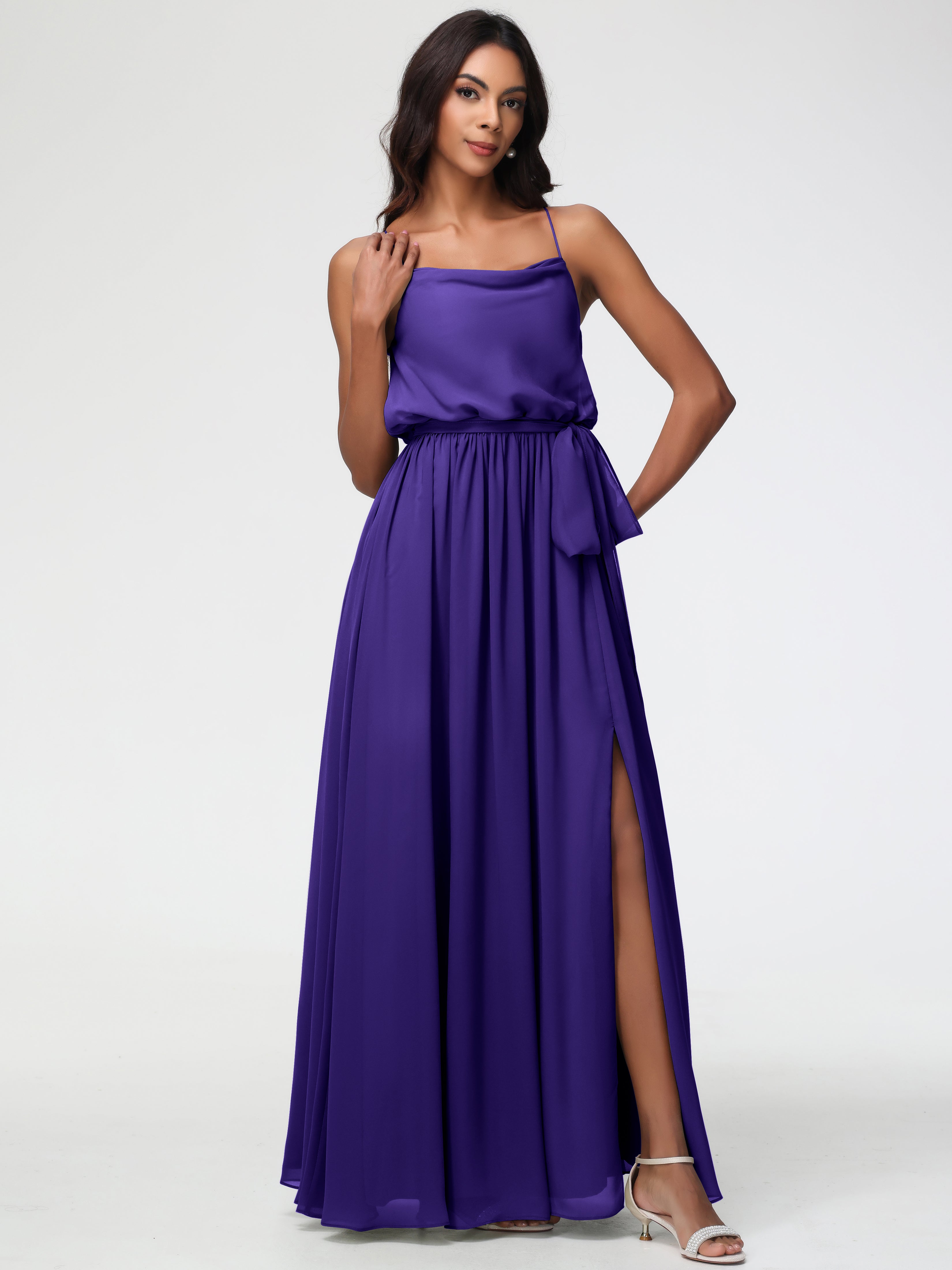 A-Line Cowl Spaghetti Straps Sleeveless Long Split Chiffon Bridesmaid Dresses (Copy)
