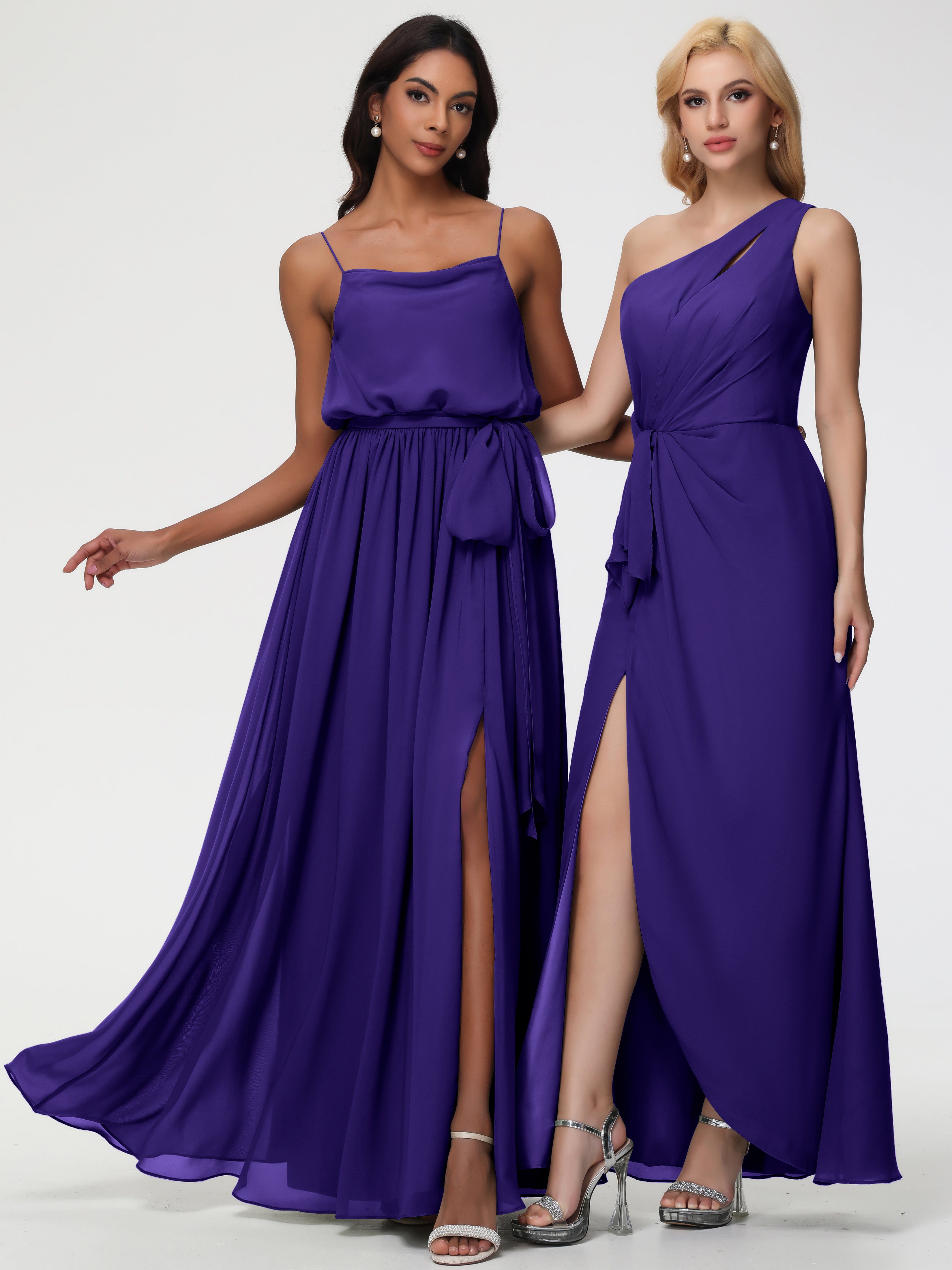 A-Line Cowl Spaghetti Straps Sleeveless Long Split Chiffon Bridesmaid Dresses (Copy)