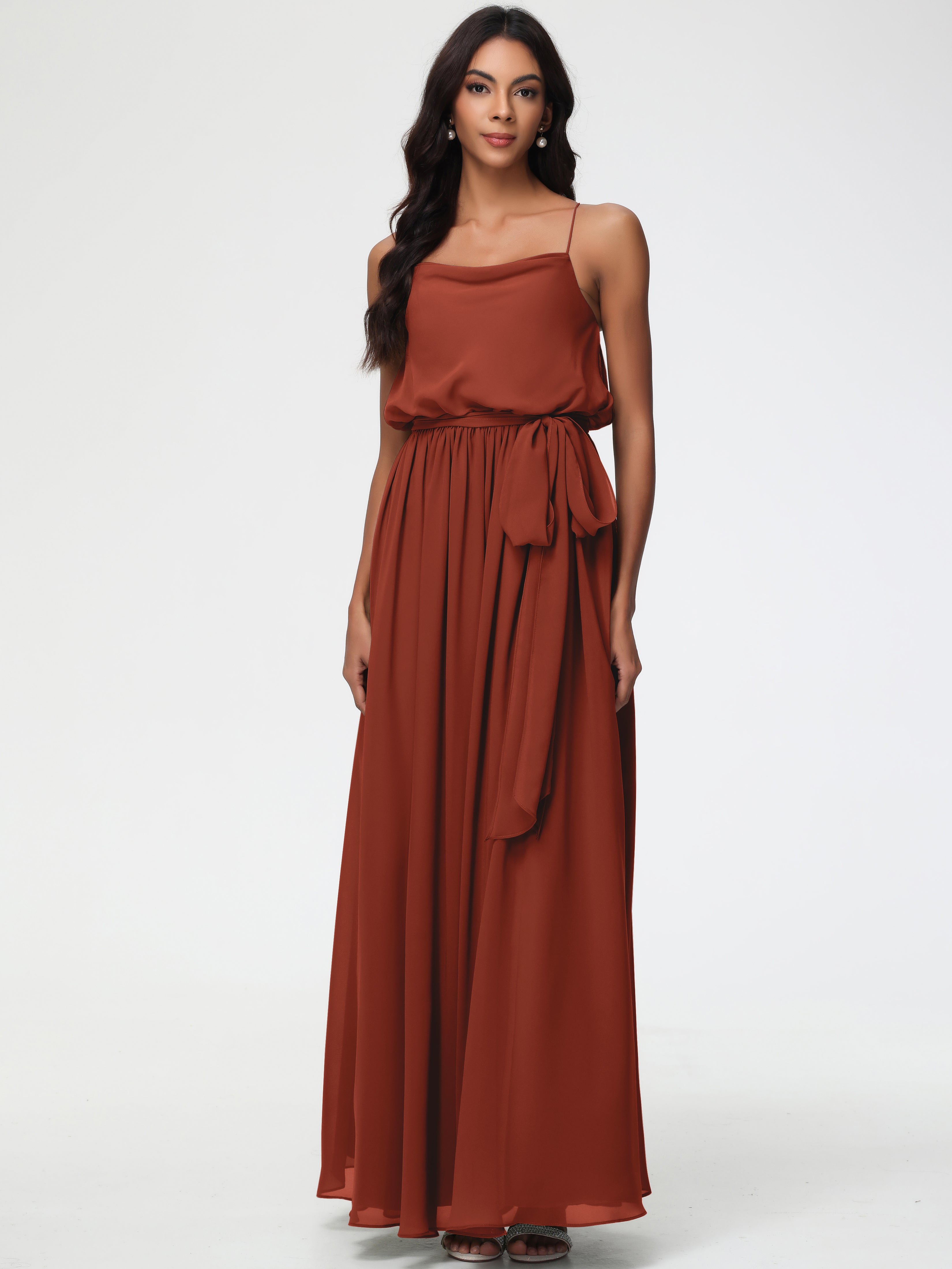 A-Line Cowl Spaghetti Straps Sleeveless Long Split Chiffon Bridesmaid Dresses (Copy)