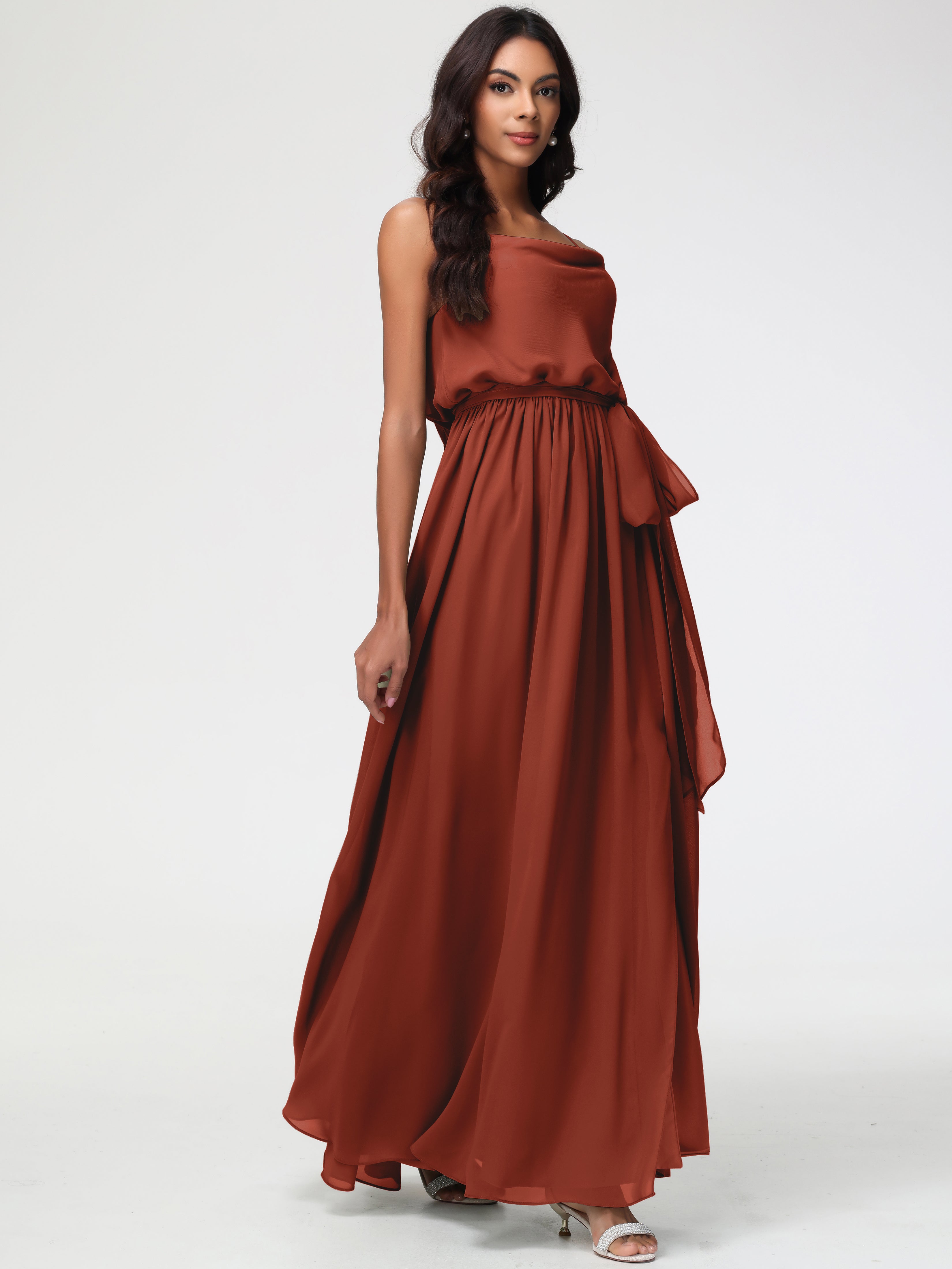 A-Line Cowl Spaghetti Straps Sleeveless Long Split Chiffon Bridesmaid Dresses (Copy)