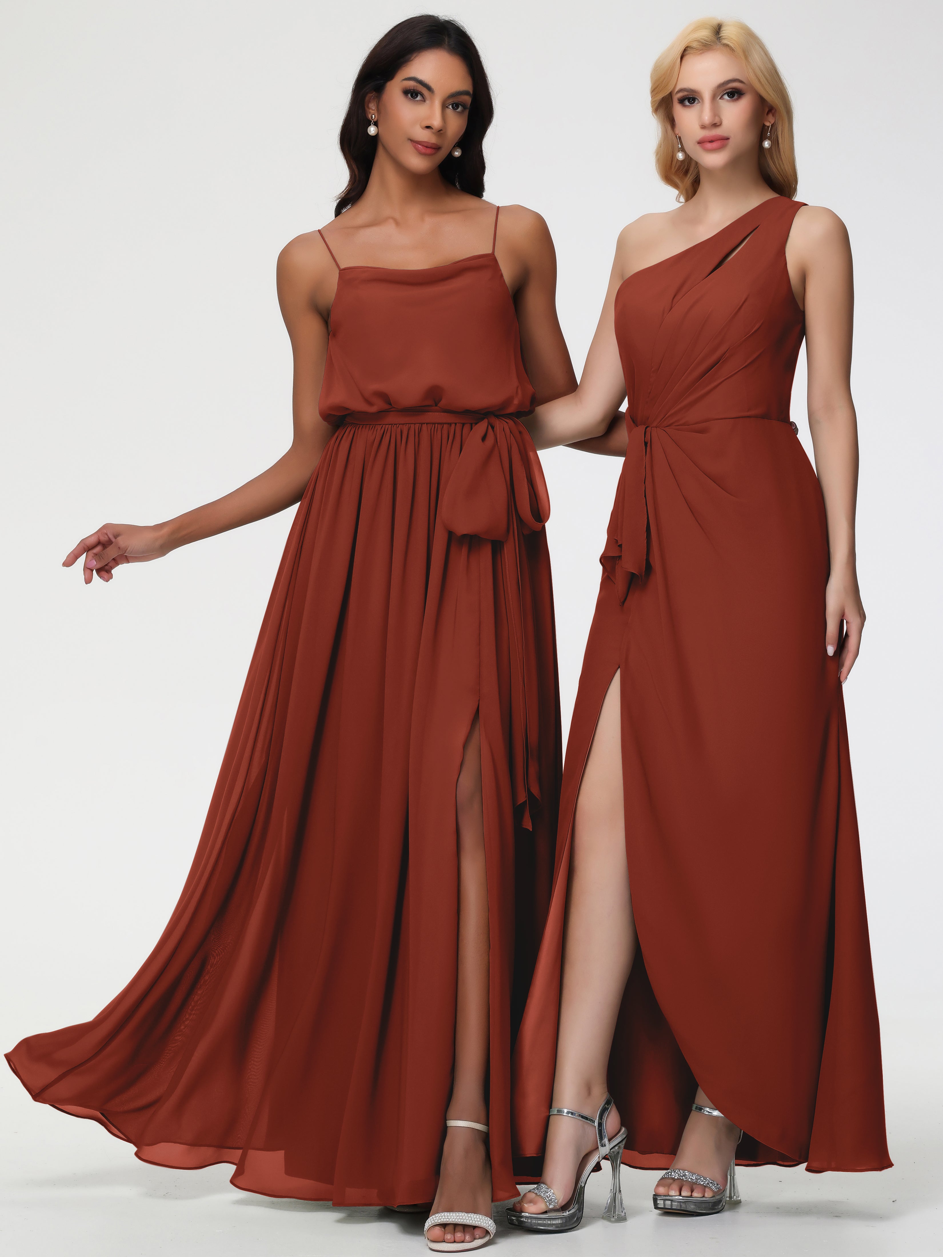 A-Line Cowl Spaghetti Straps Sleeveless Long Split Chiffon Bridesmaid Dresses (Copy)