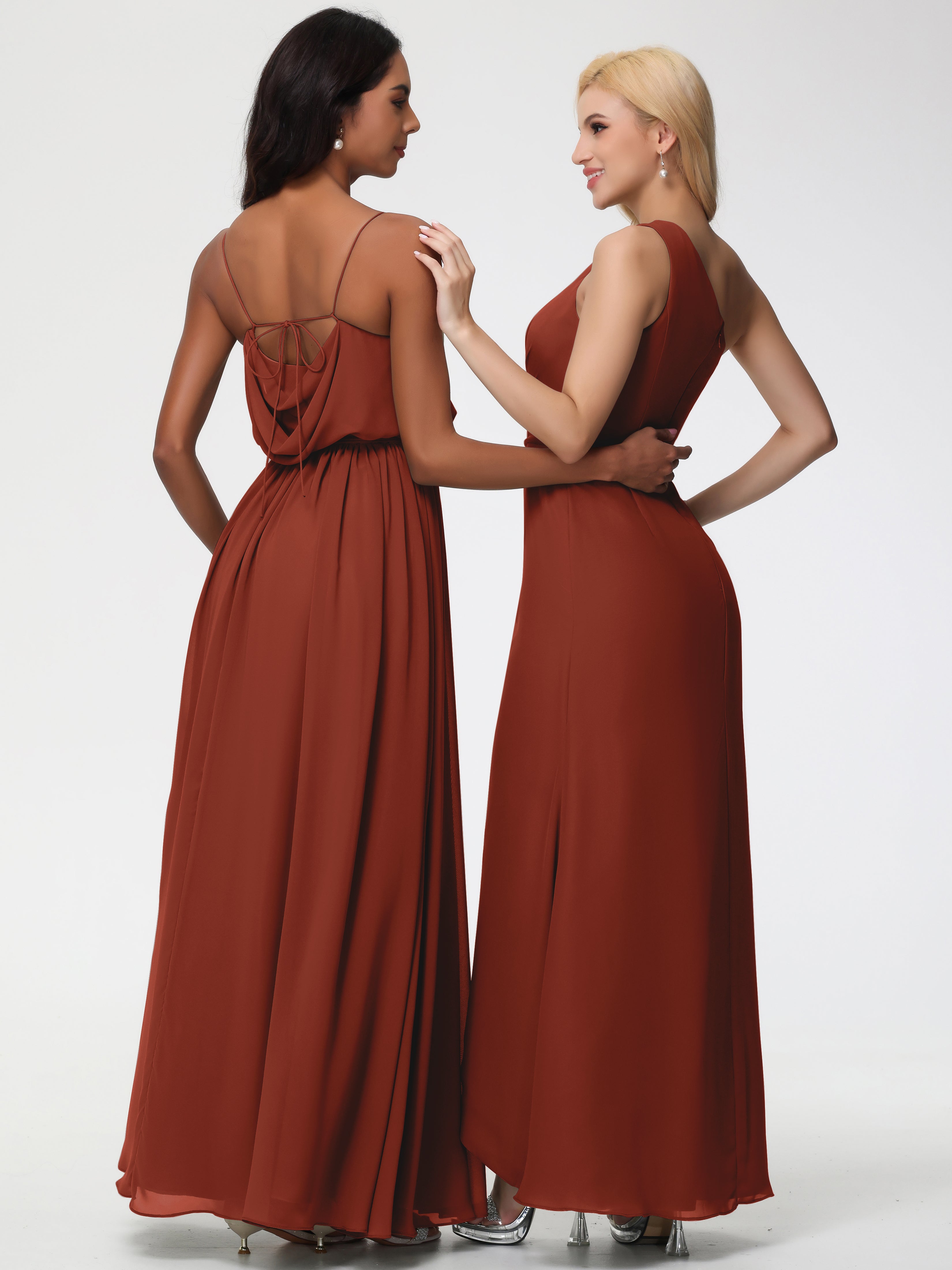 A-Line Cowl Spaghetti Straps Sleeveless Long Split Chiffon Bridesmaid Dresses (Copy)