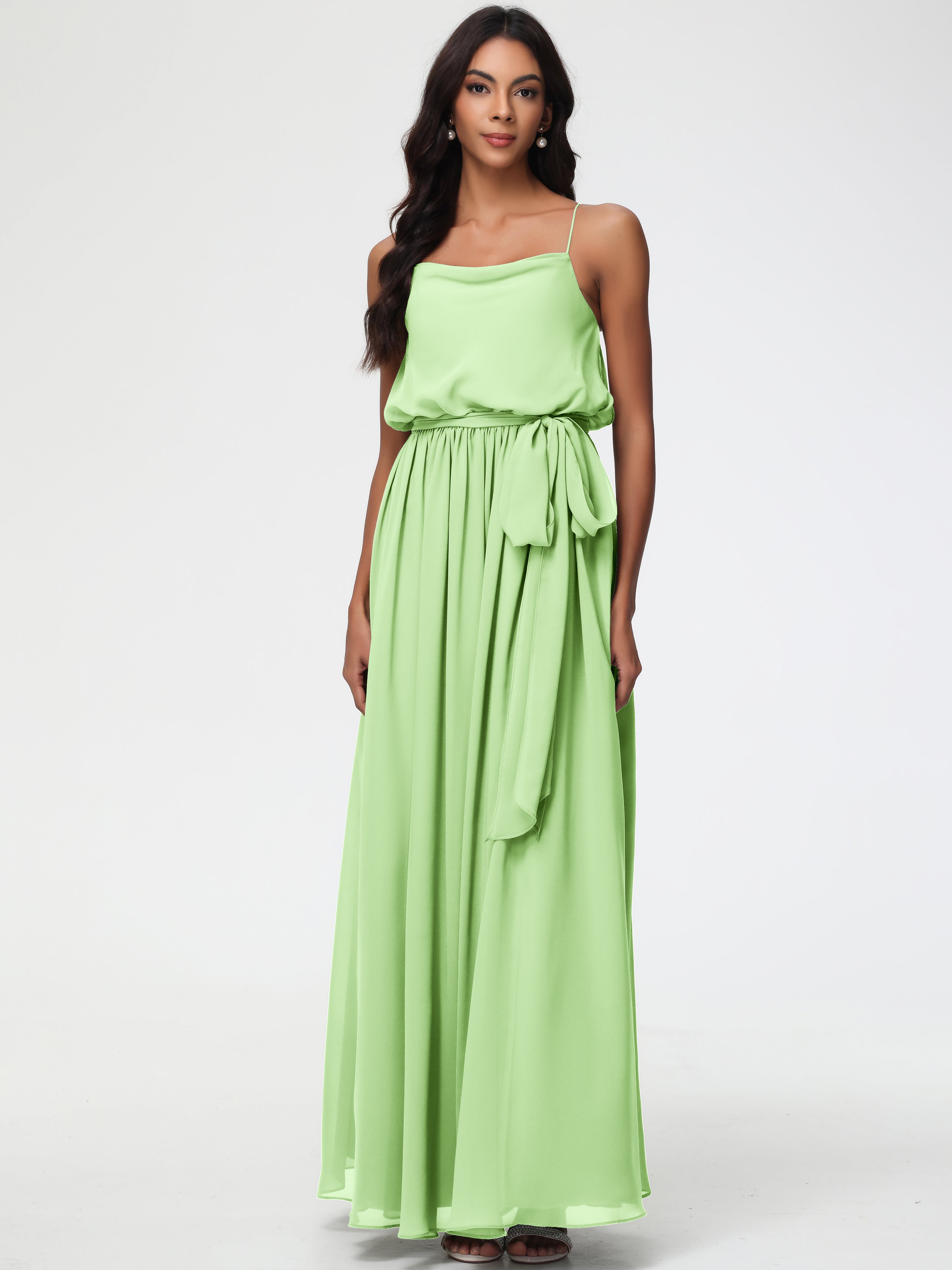 A-Line Cowl Spaghetti Straps Sleeveless Long Split Chiffon Bridesmaid Dresses (Copy)