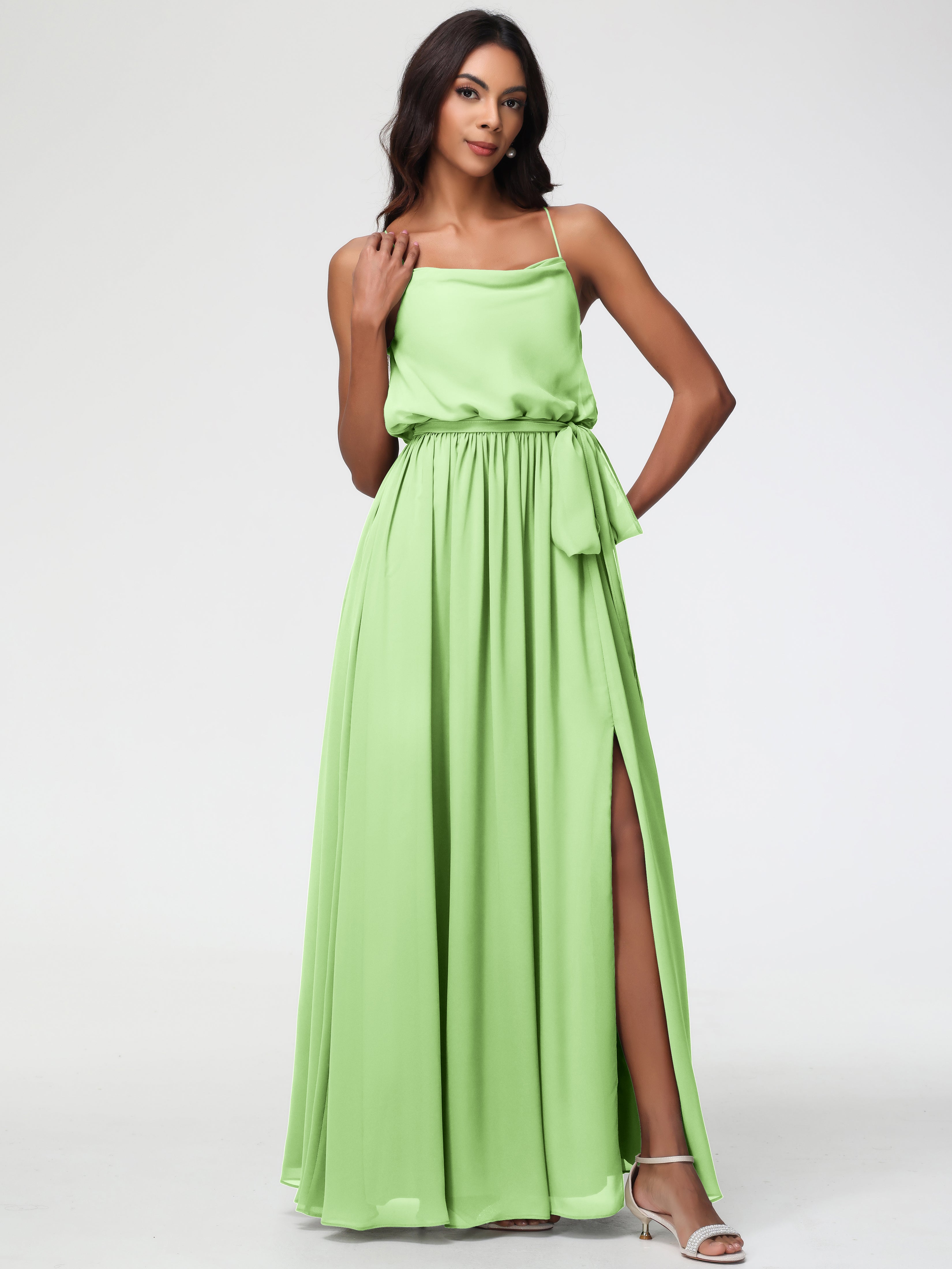 A-Line Cowl Spaghetti Straps Sleeveless Long Split Chiffon Bridesmaid Dresses (Copy)