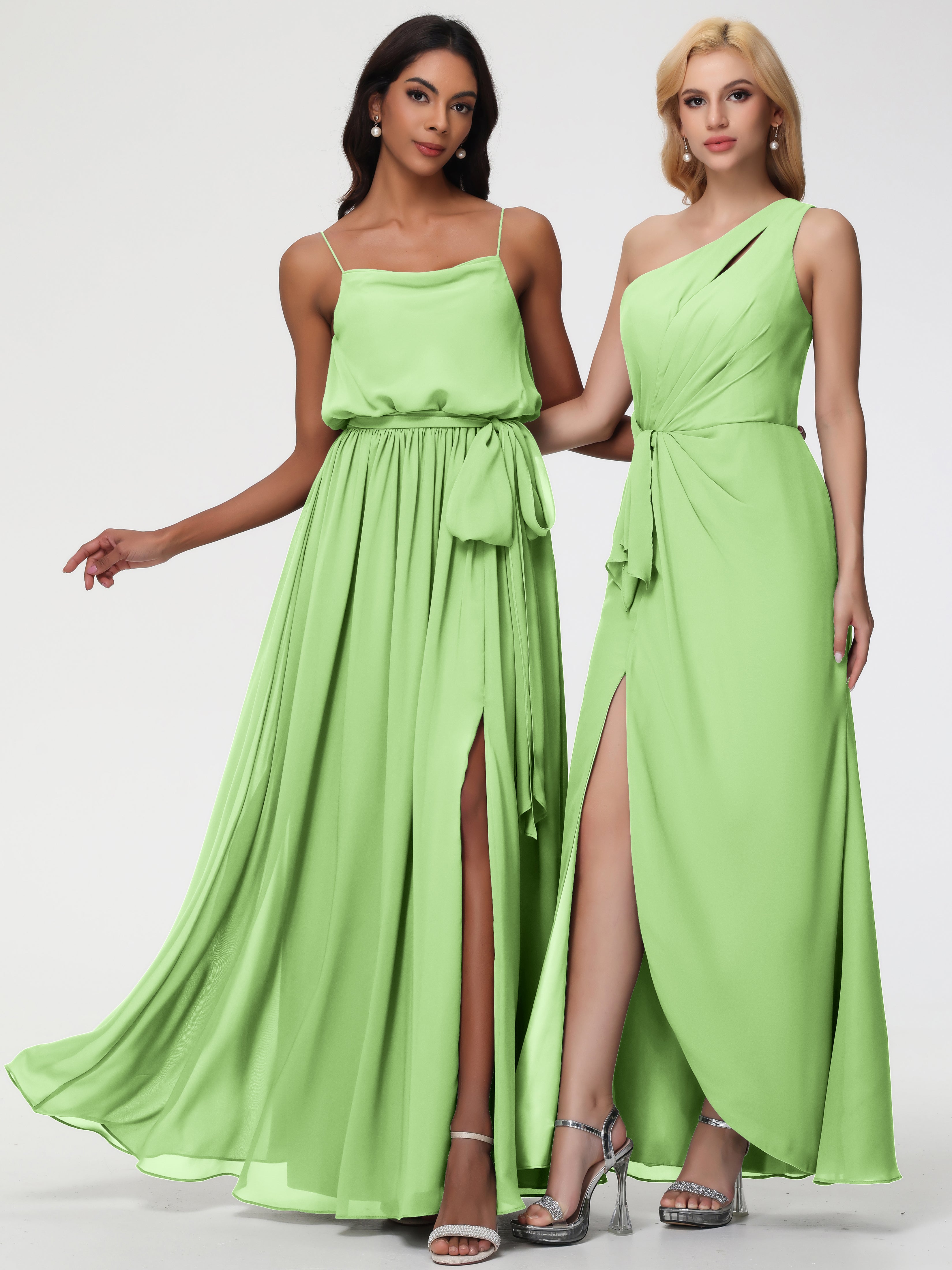 A-Line Cowl Spaghetti Straps Sleeveless Long Split Chiffon Bridesmaid Dresses (Copy)