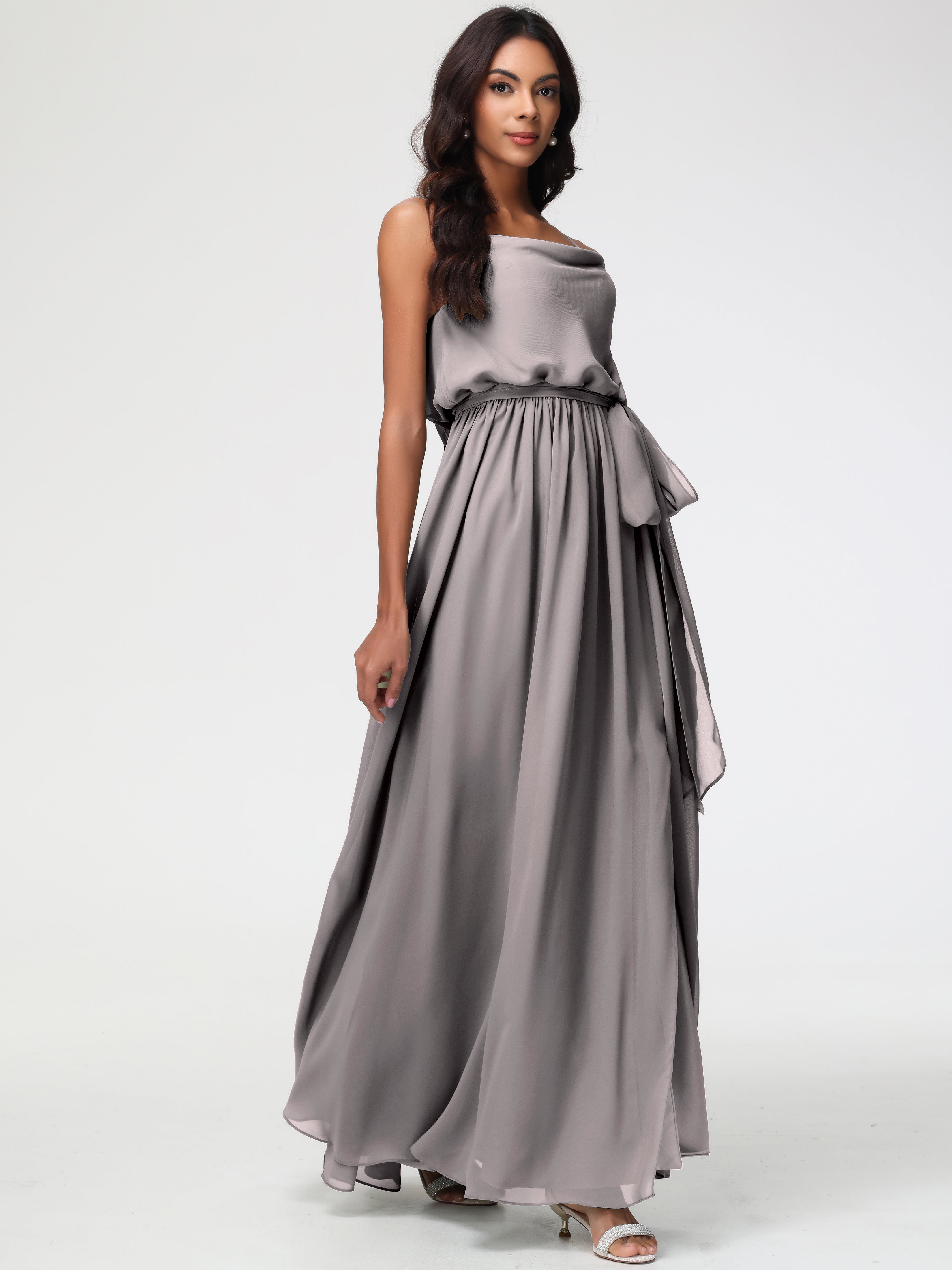 A-Line Cowl Spaghetti Straps Sleeveless Long Split Chiffon Bridesmaid Dresses (Copy)
