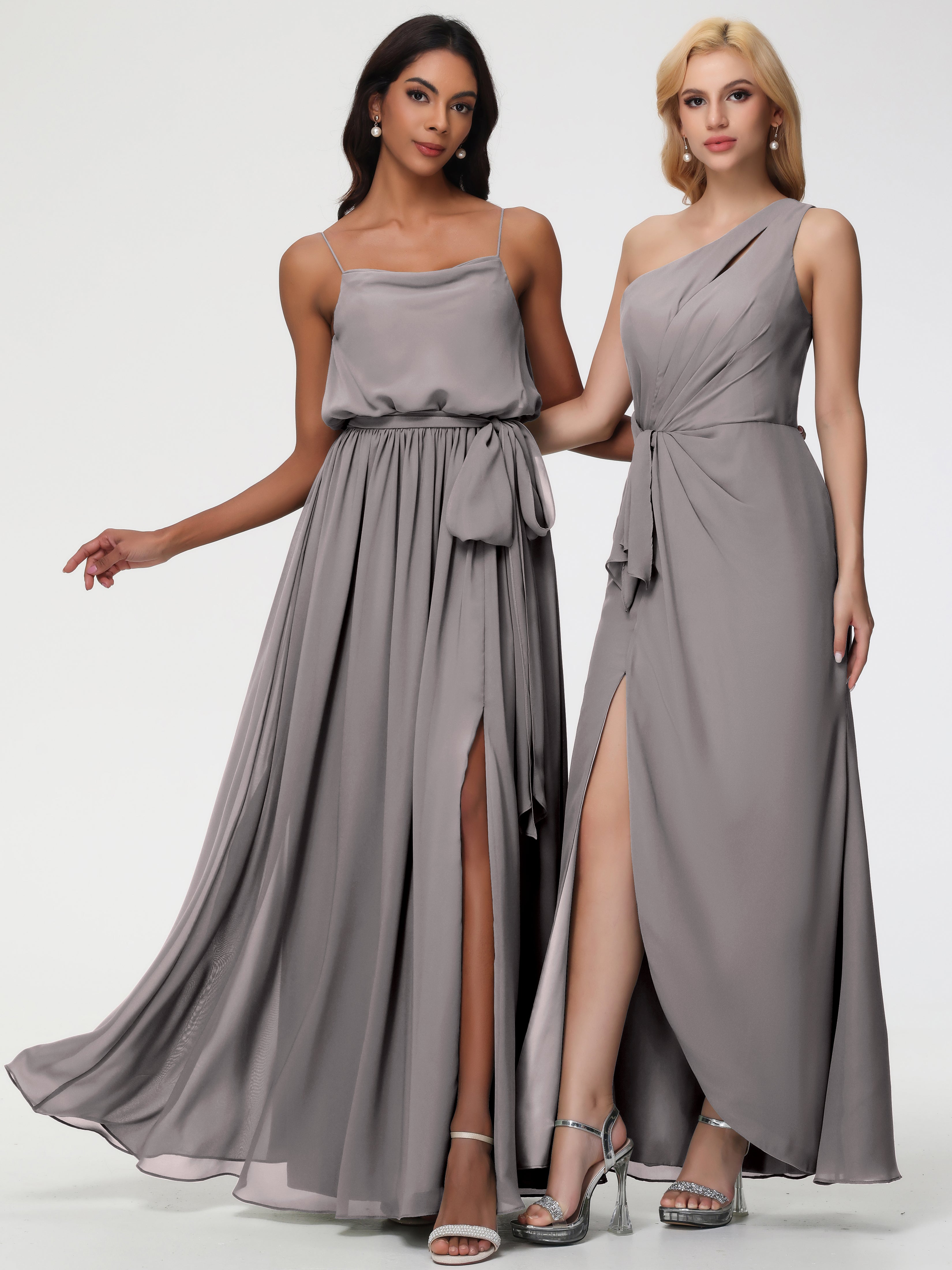 A-Line Cowl Spaghetti Straps Sleeveless Long Split Chiffon Bridesmaid Dresses (Copy)