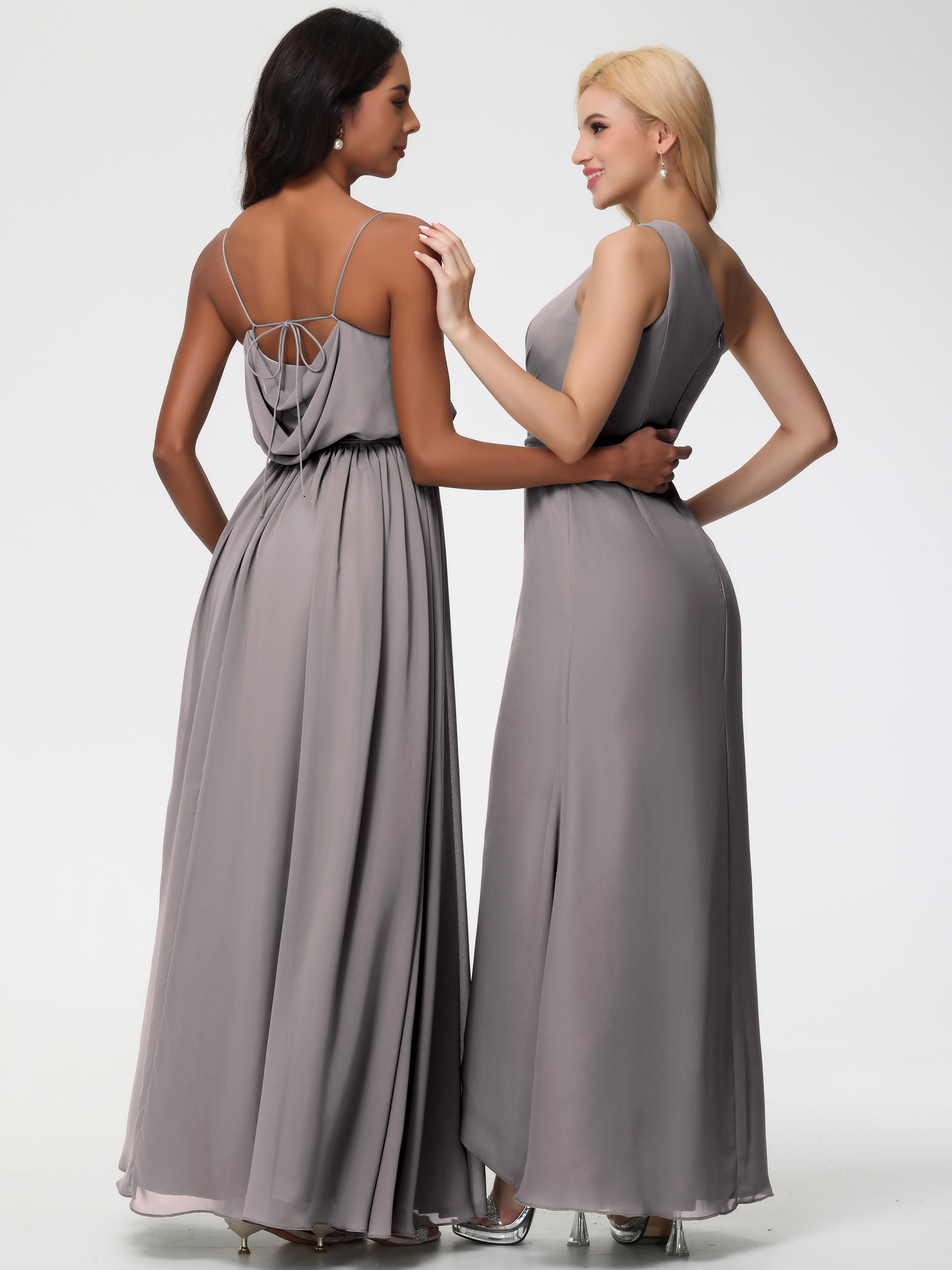 A-Line Cowl Spaghetti Straps Sleeveless Long Split Chiffon Bridesmaid Dresses (Copy)