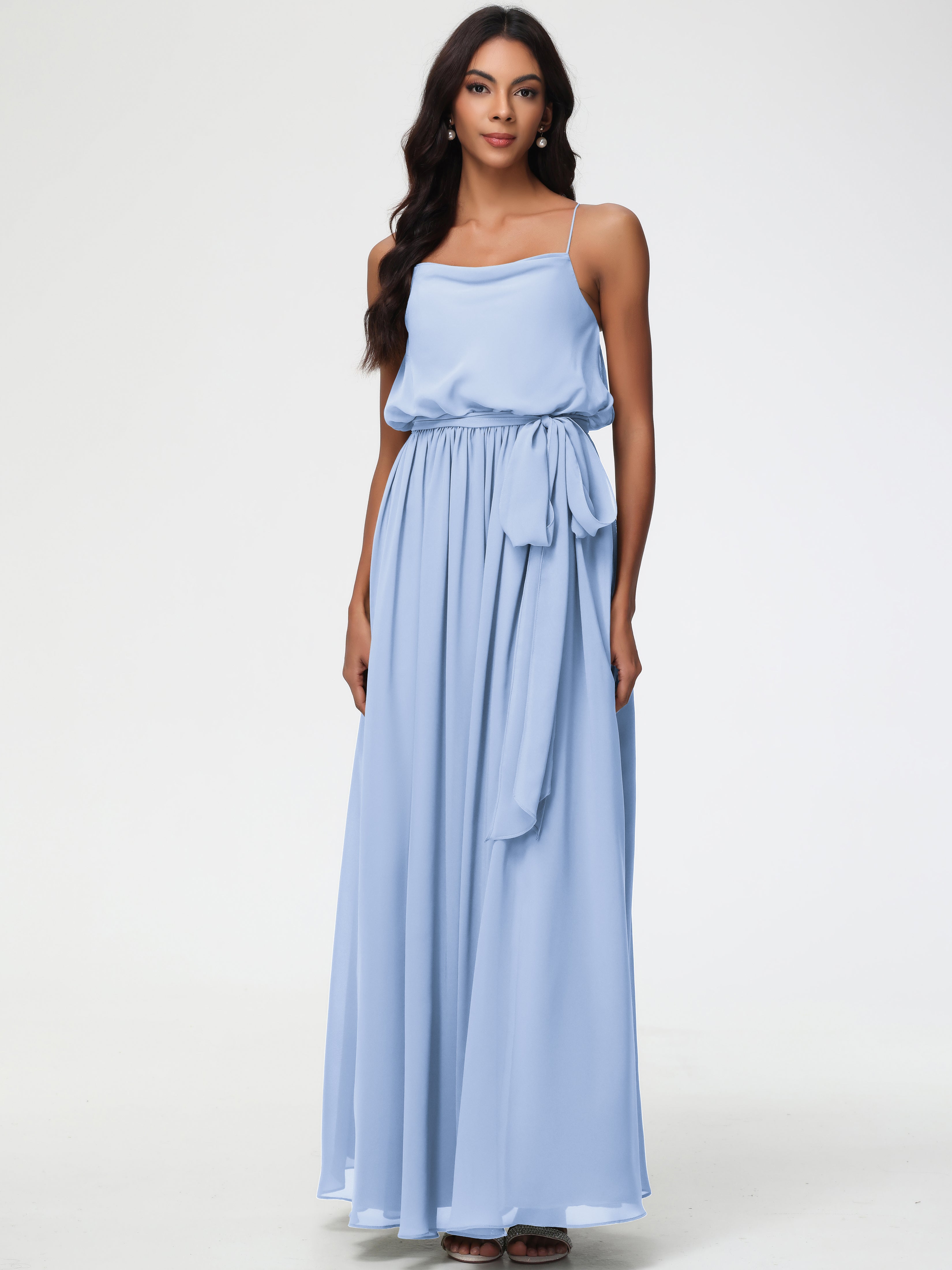 A-Line Cowl Spaghetti Straps Sleeveless Long Split Chiffon Bridesmaid Dresses (Copy)