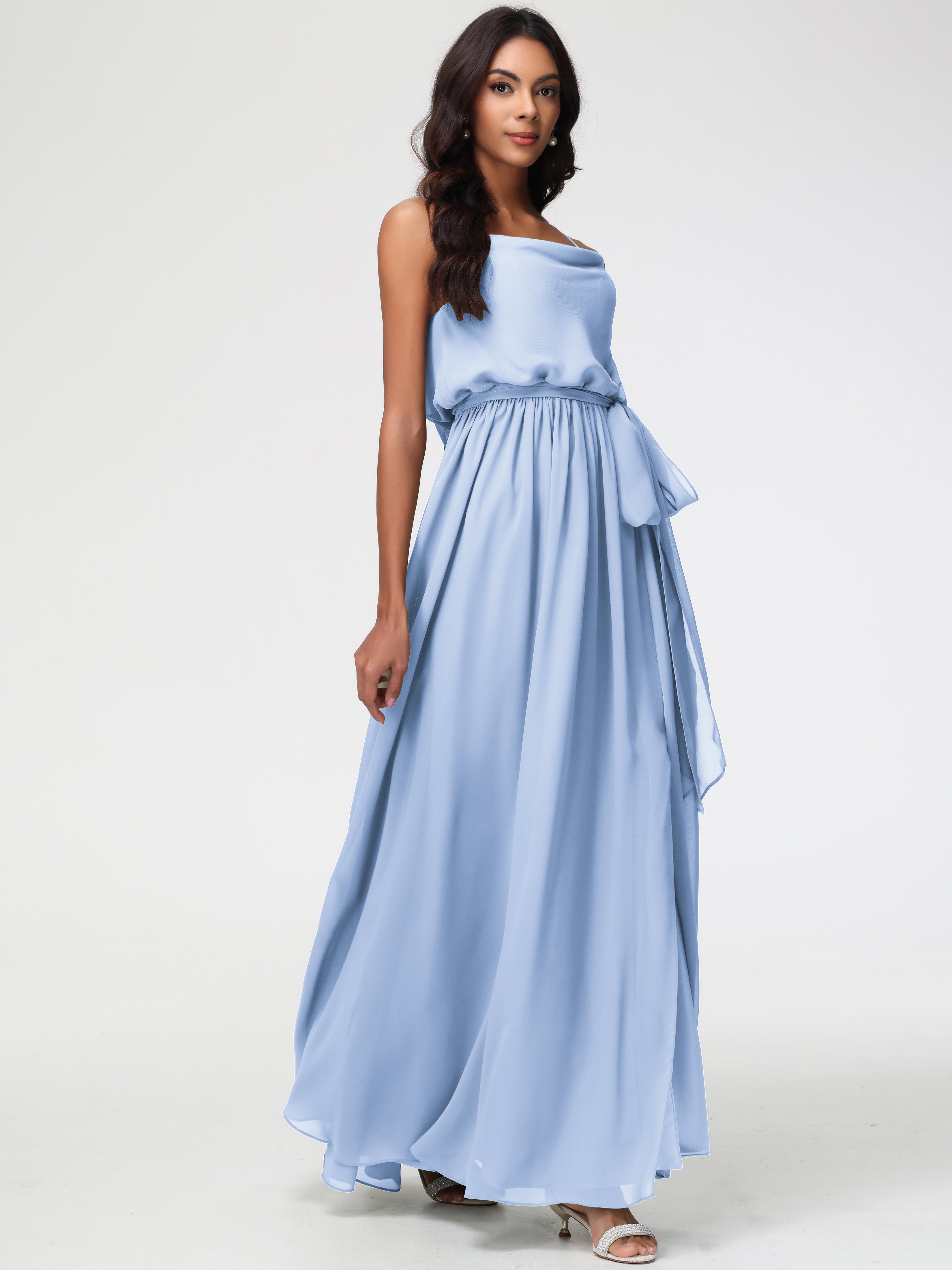 A-Line Cowl Spaghetti Straps Sleeveless Long Split Chiffon Bridesmaid Dresses (Copy)