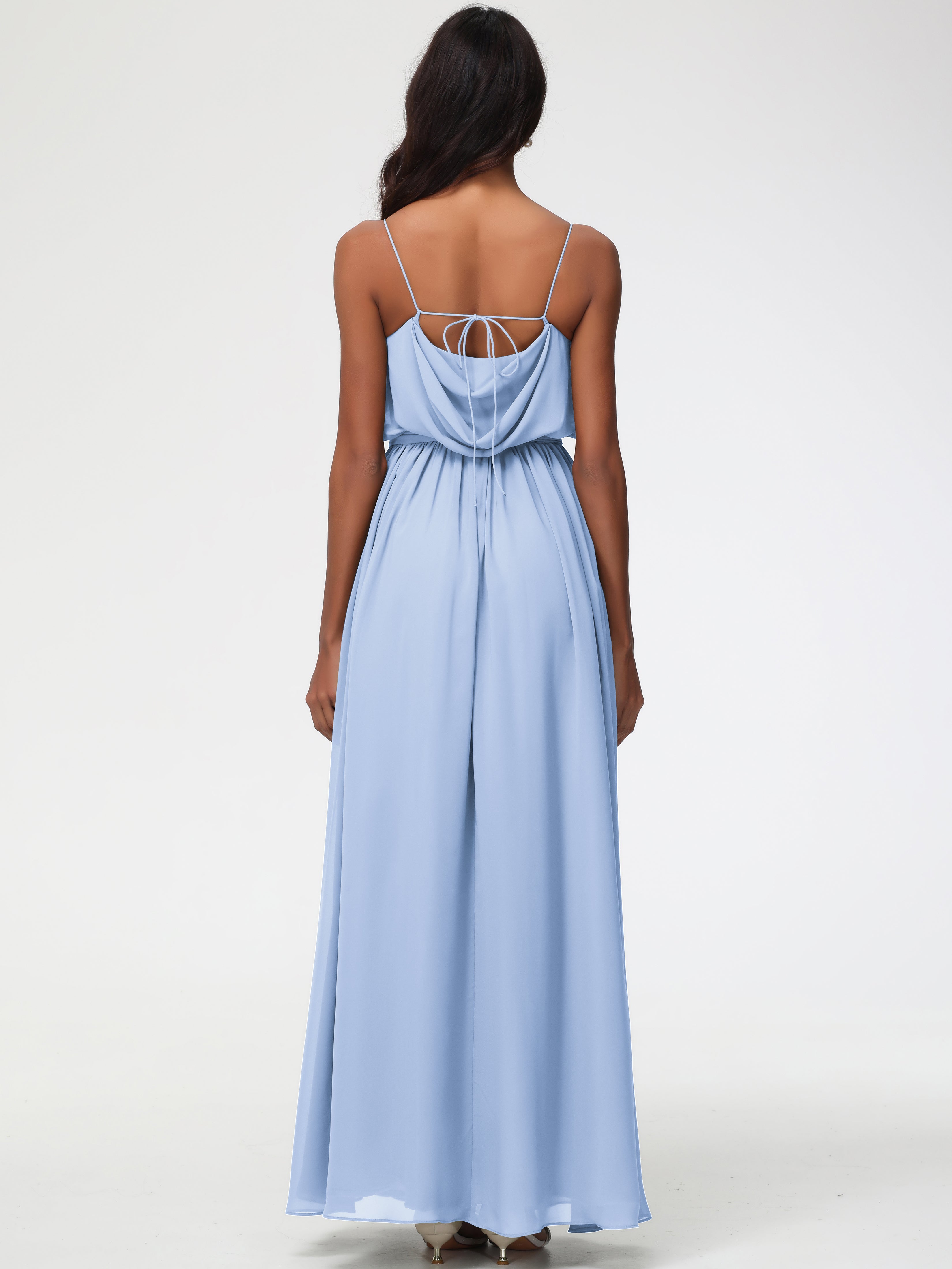 A-Line Cowl Spaghetti Straps Sleeveless Long Split Chiffon Bridesmaid Dresses (Copy)