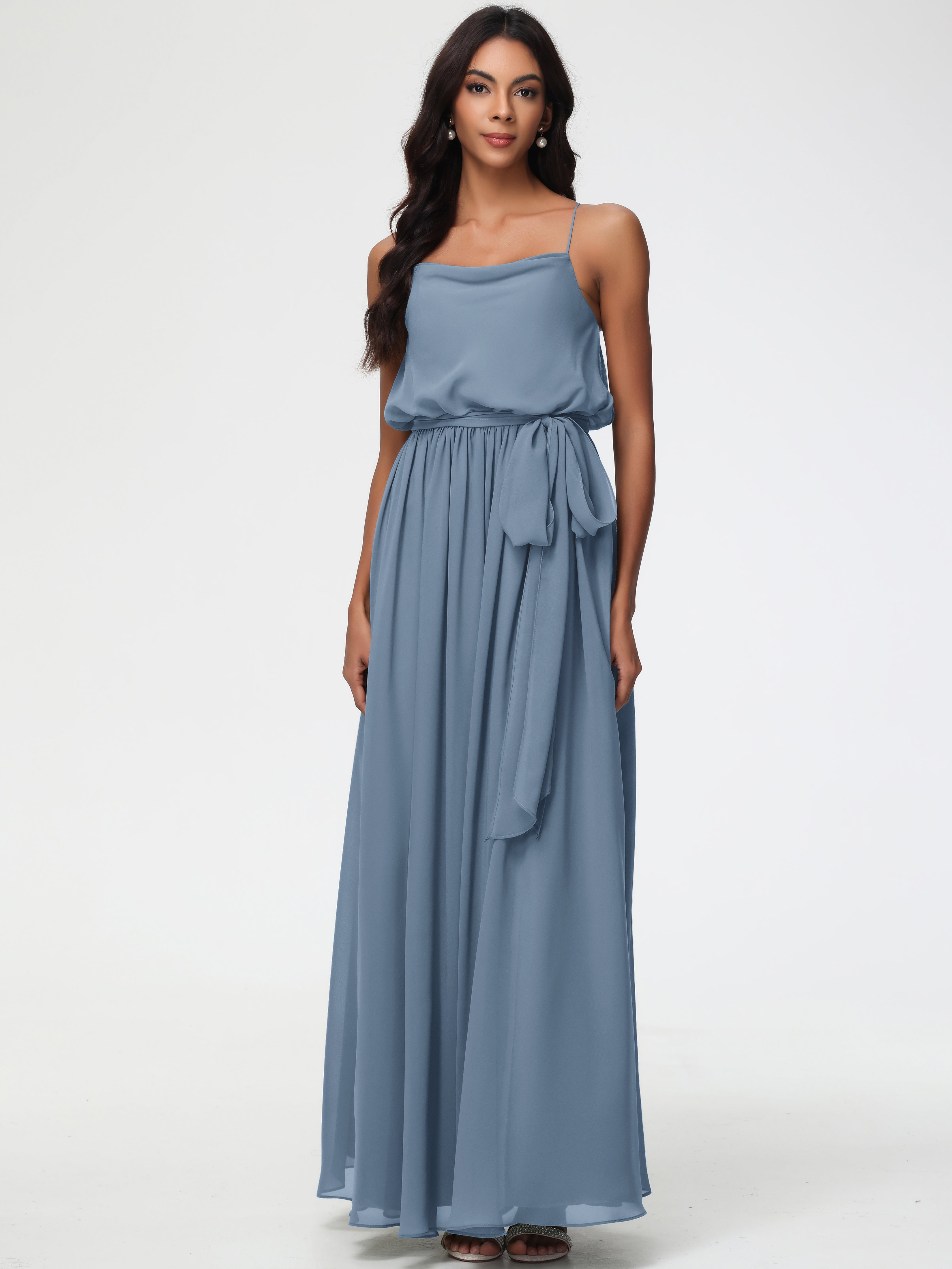 A-Line Cowl Spaghetti Straps Sleeveless Long Split Chiffon Bridesmaid Dresses (Copy)