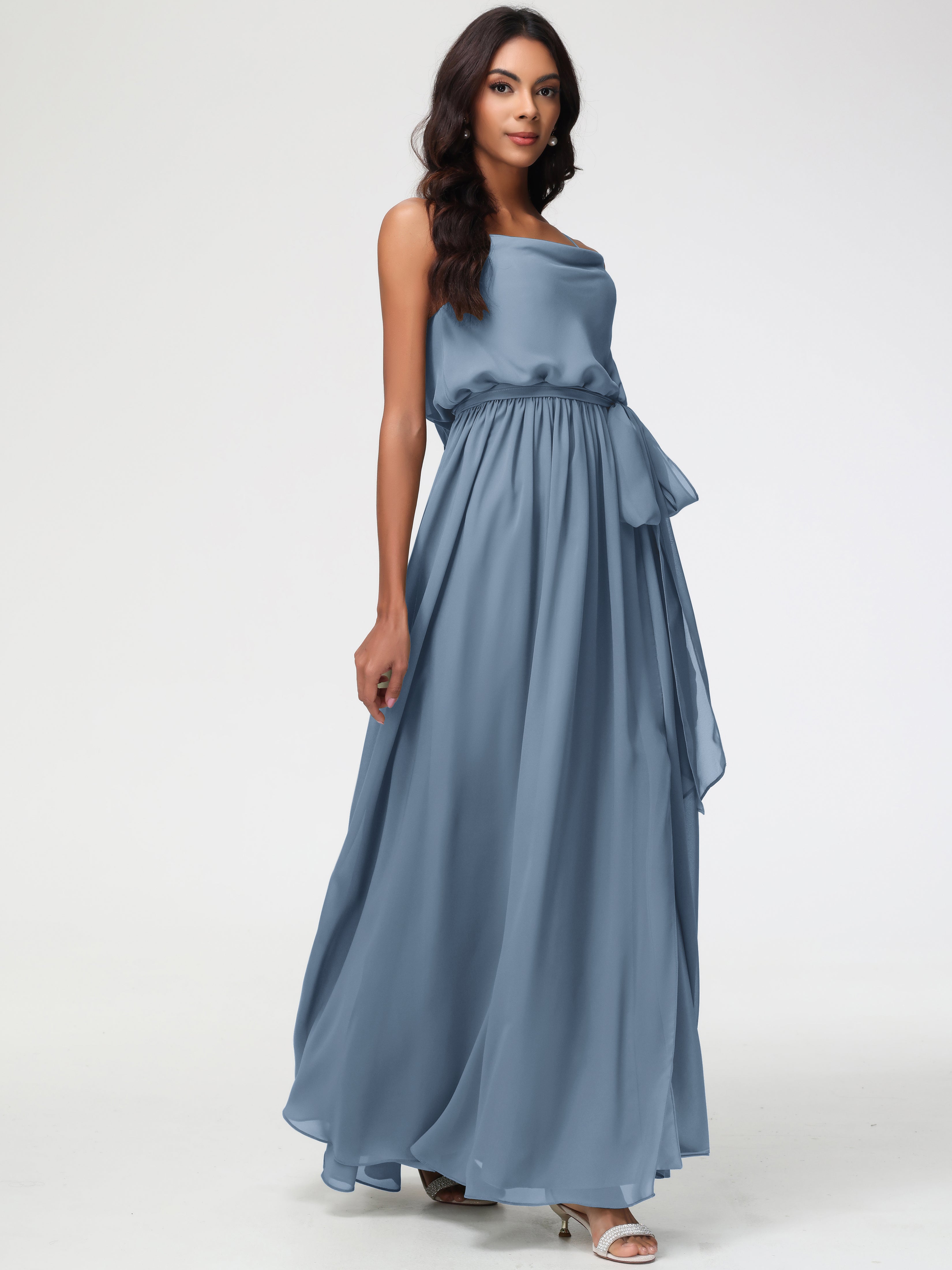 A-Line Cowl Spaghetti Straps Sleeveless Long Split Chiffon Bridesmaid Dresses (Copy)