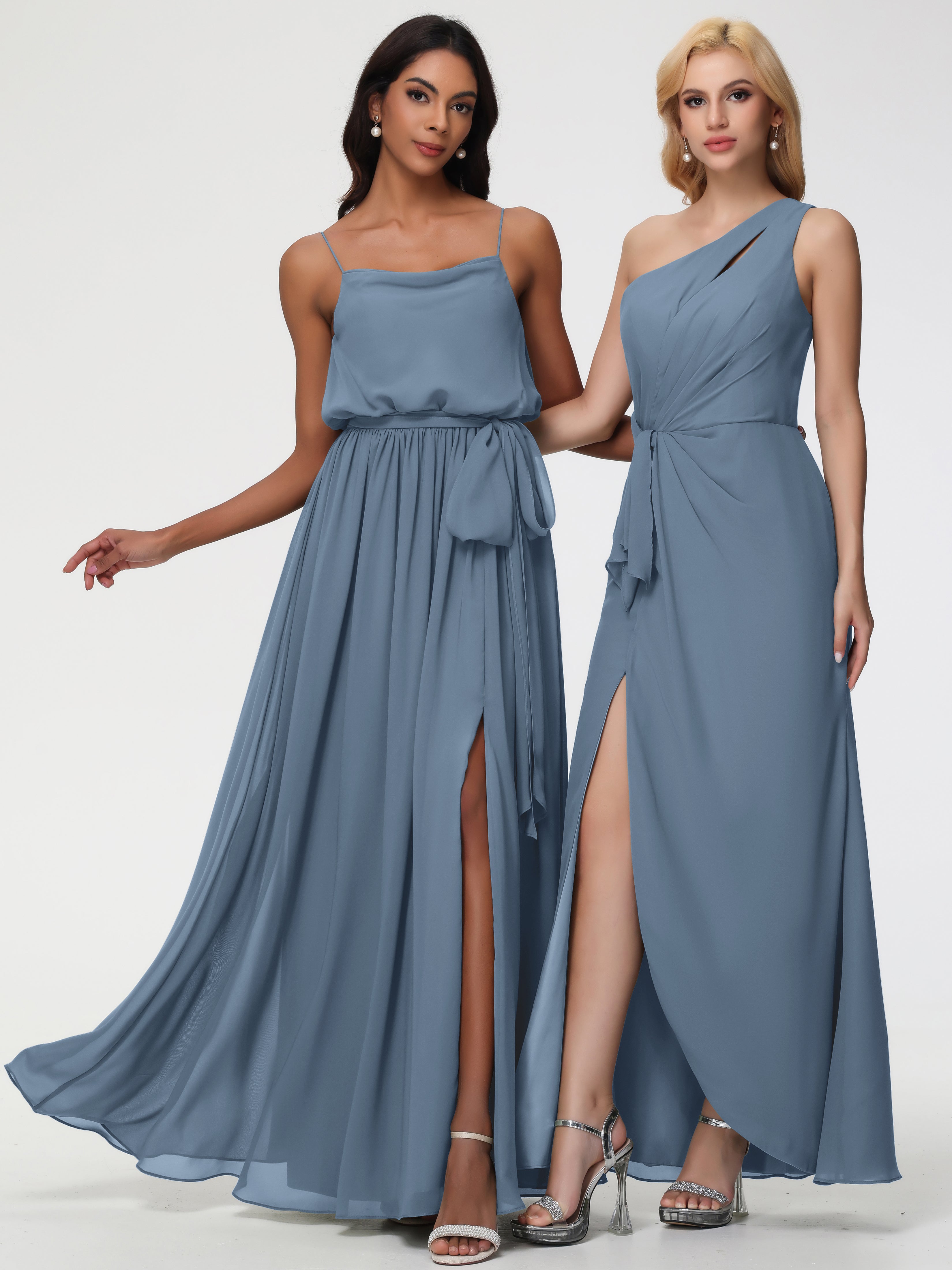A-Line Cowl Spaghetti Straps Sleeveless Long Split Chiffon Bridesmaid Dresses (Copy)