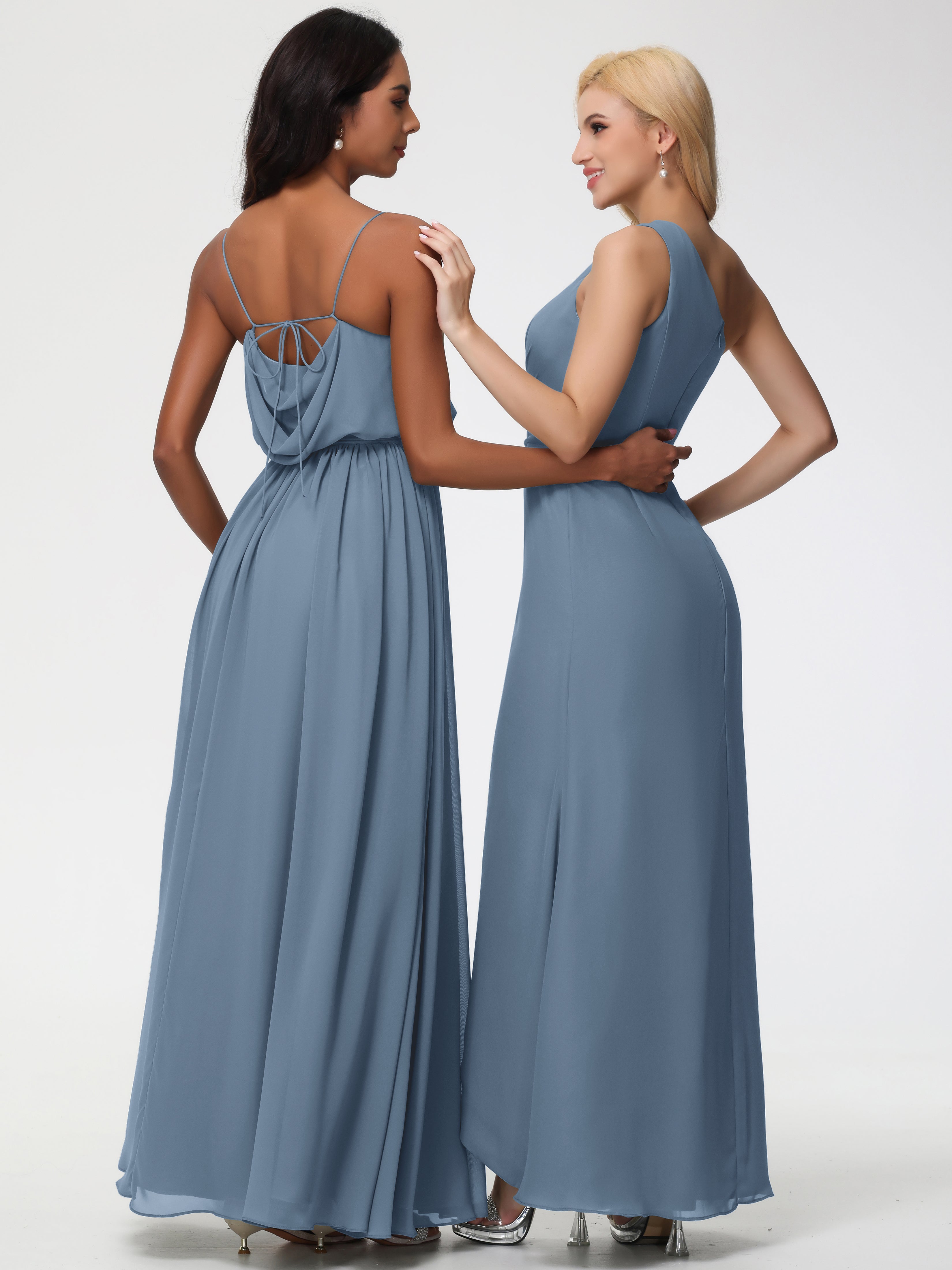 A-Line Cowl Spaghetti Straps Sleeveless Long Split Chiffon Bridesmaid Dresses (Copy)