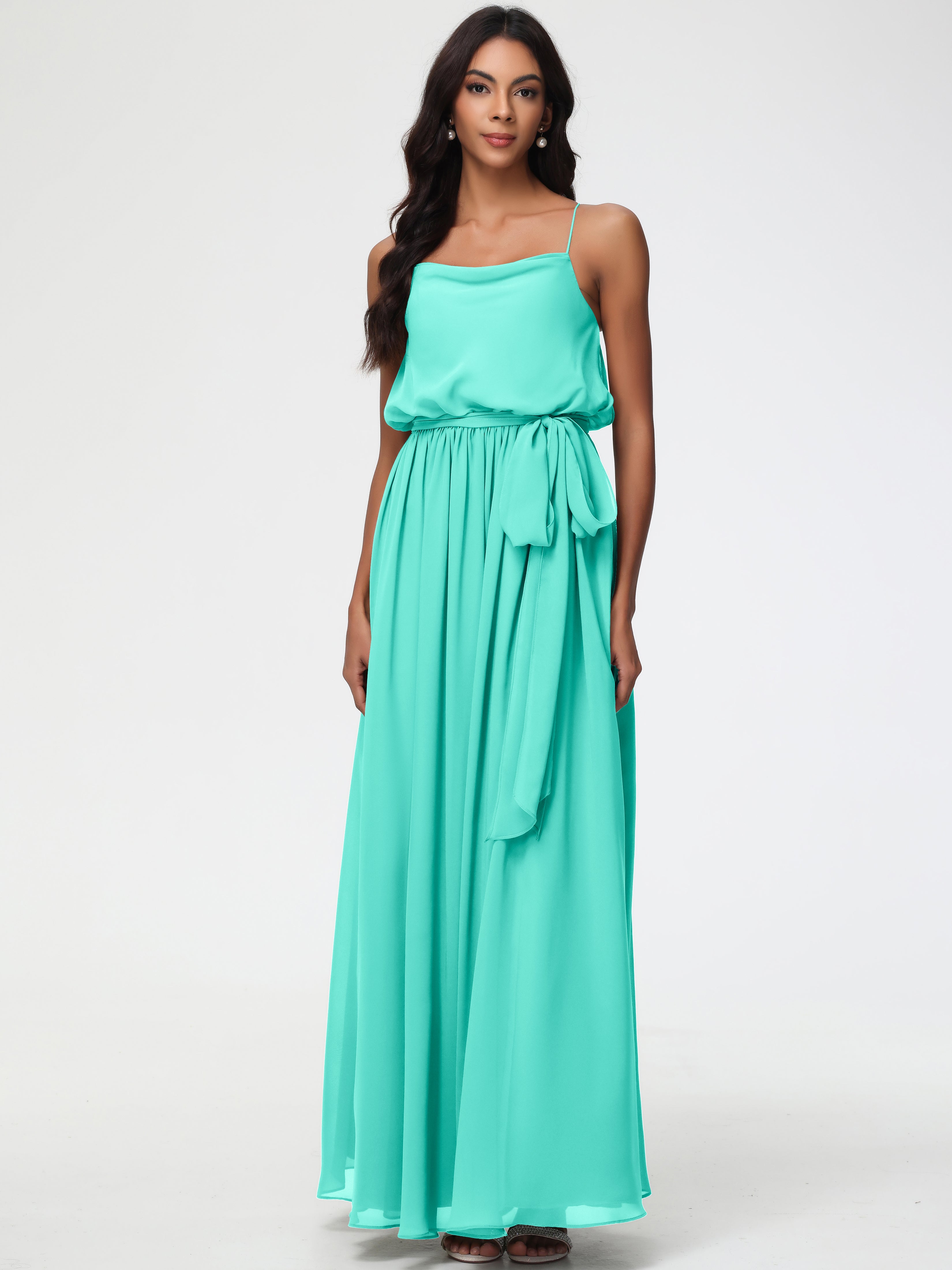 A-Line Cowl Spaghetti Straps Sleeveless Long Split Chiffon Bridesmaid Dresses (Copy)