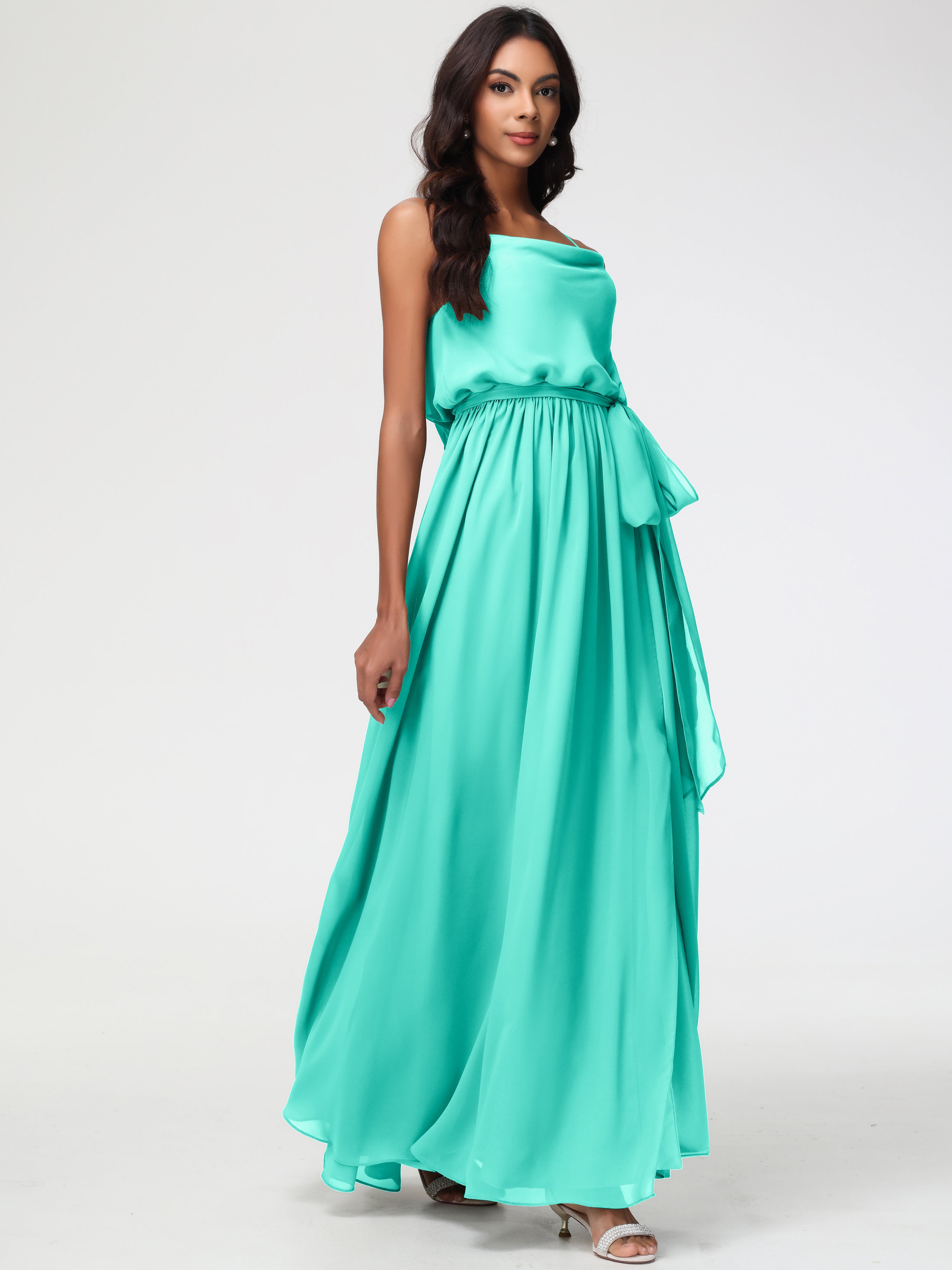 A-Line Cowl Spaghetti Straps Sleeveless Long Split Chiffon Bridesmaid Dresses (Copy)