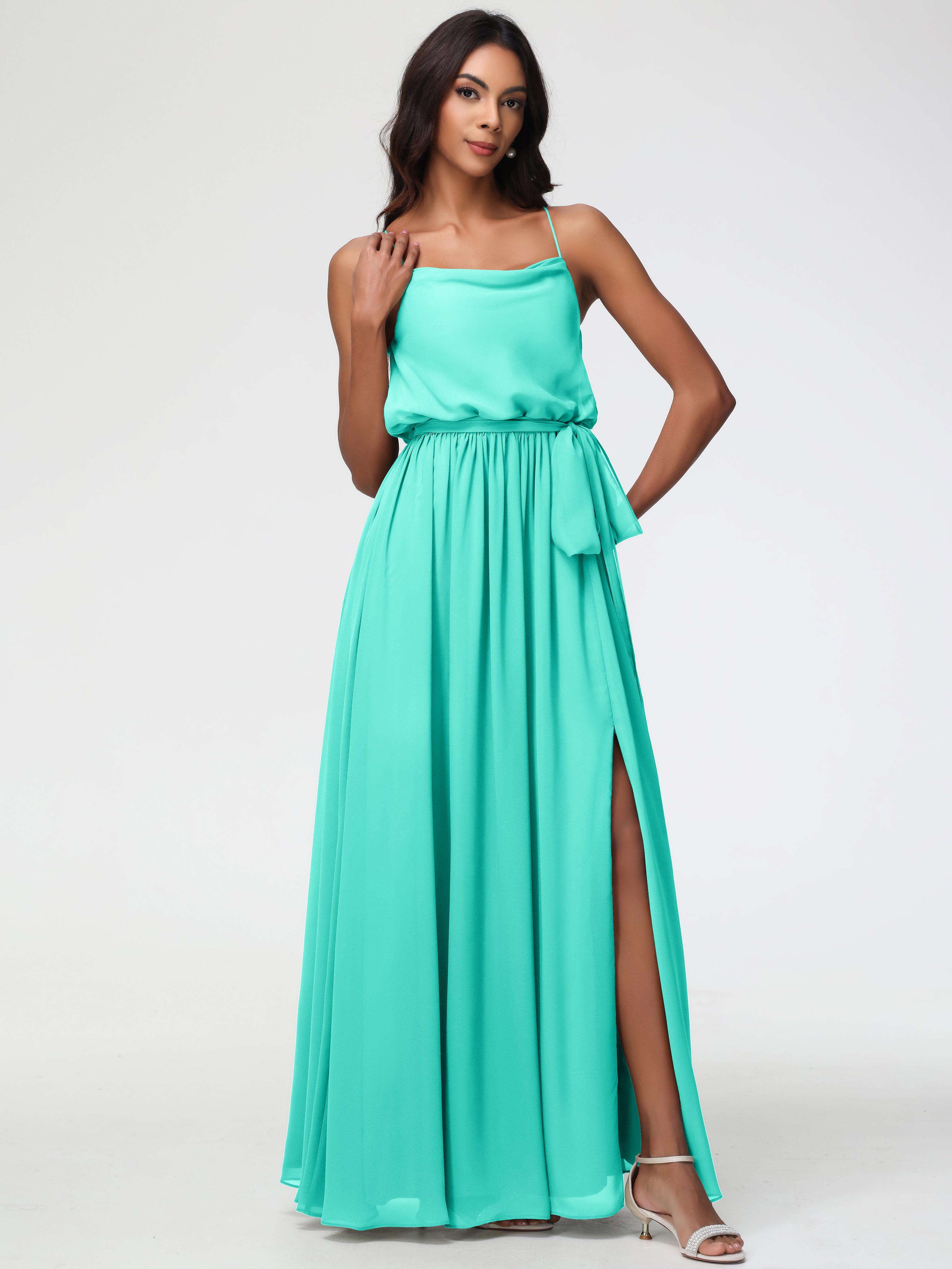 A-Line Cowl Spaghetti Straps Sleeveless Long Split Chiffon Bridesmaid Dresses (Copy)