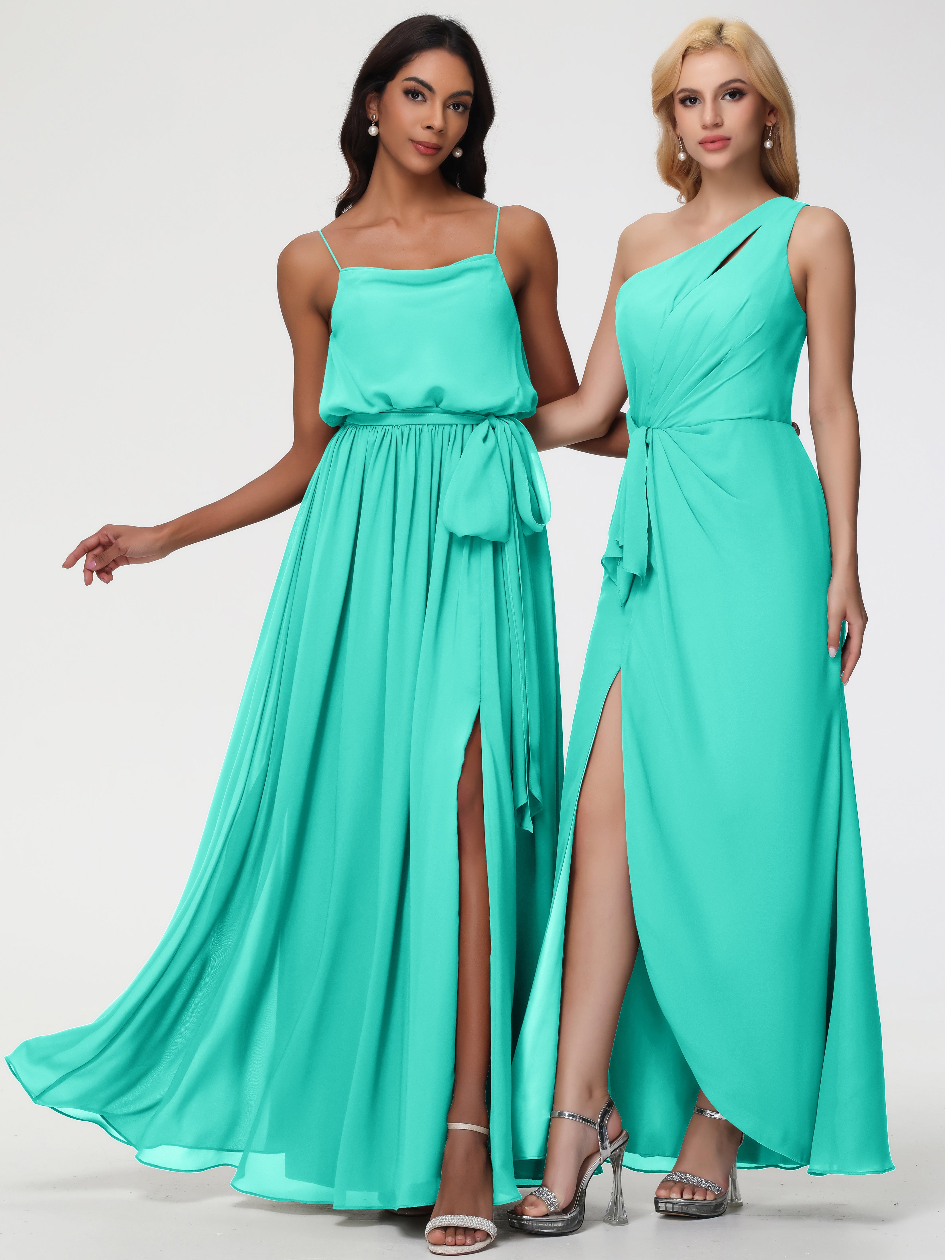 A-Line Cowl Spaghetti Straps Sleeveless Long Split Chiffon Bridesmaid Dresses (Copy)